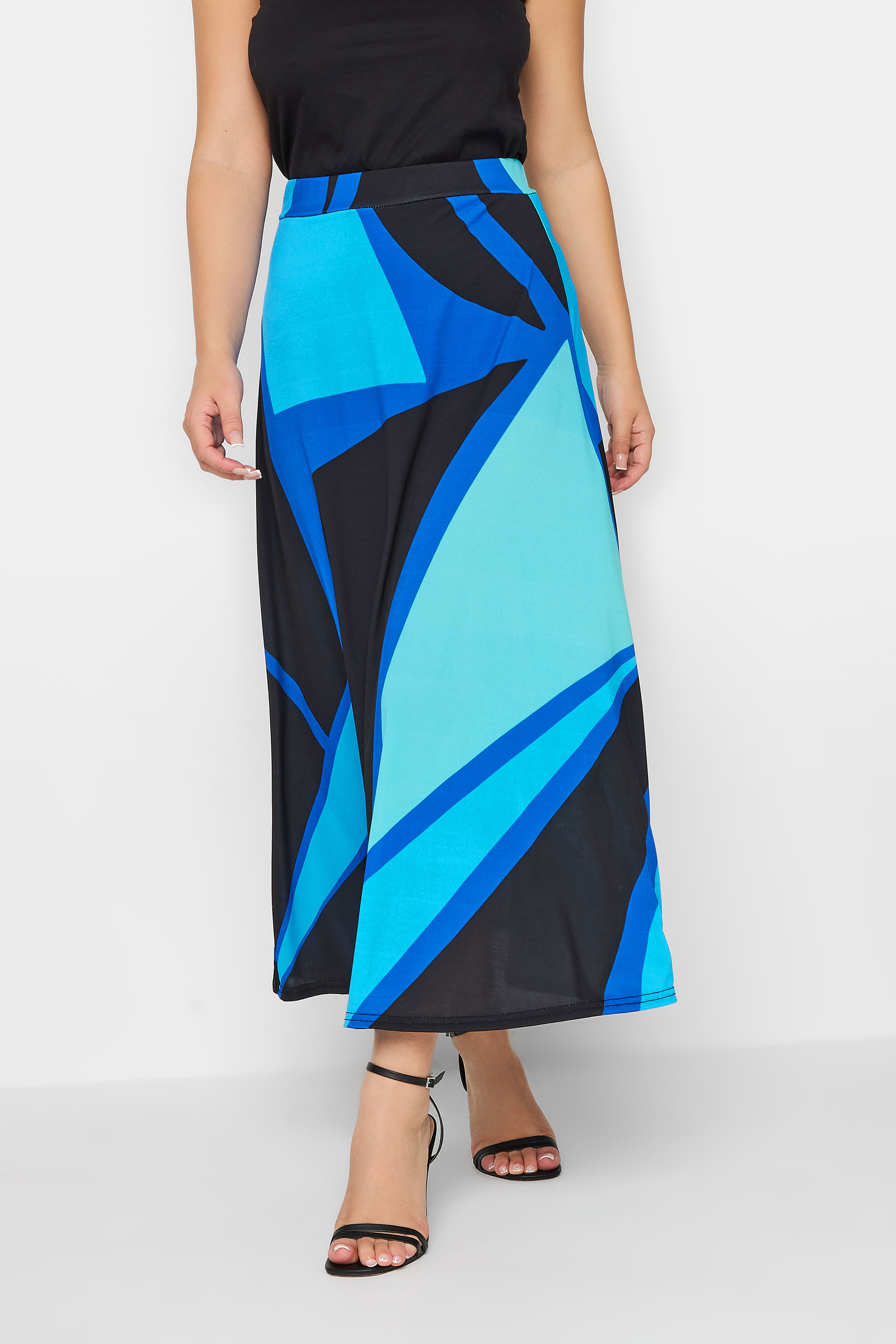 PixieGirl Blue & Black Colour Block Midaxi Skirt | PixieGirl 1