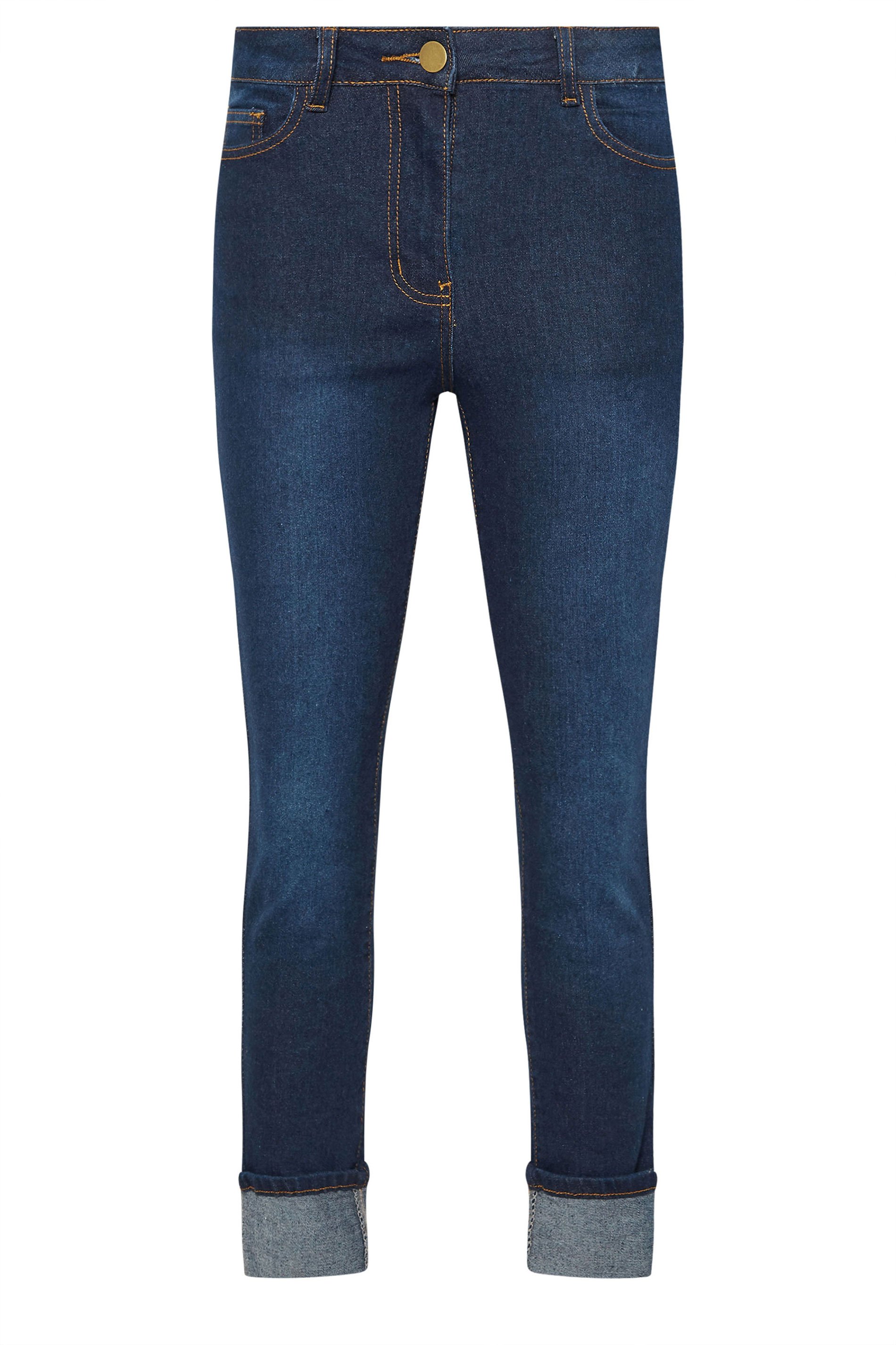 PixieGirl Petite Women's Dark Blue Stretch  Turn Up Straight Leg Jeans | PixieGirl 5