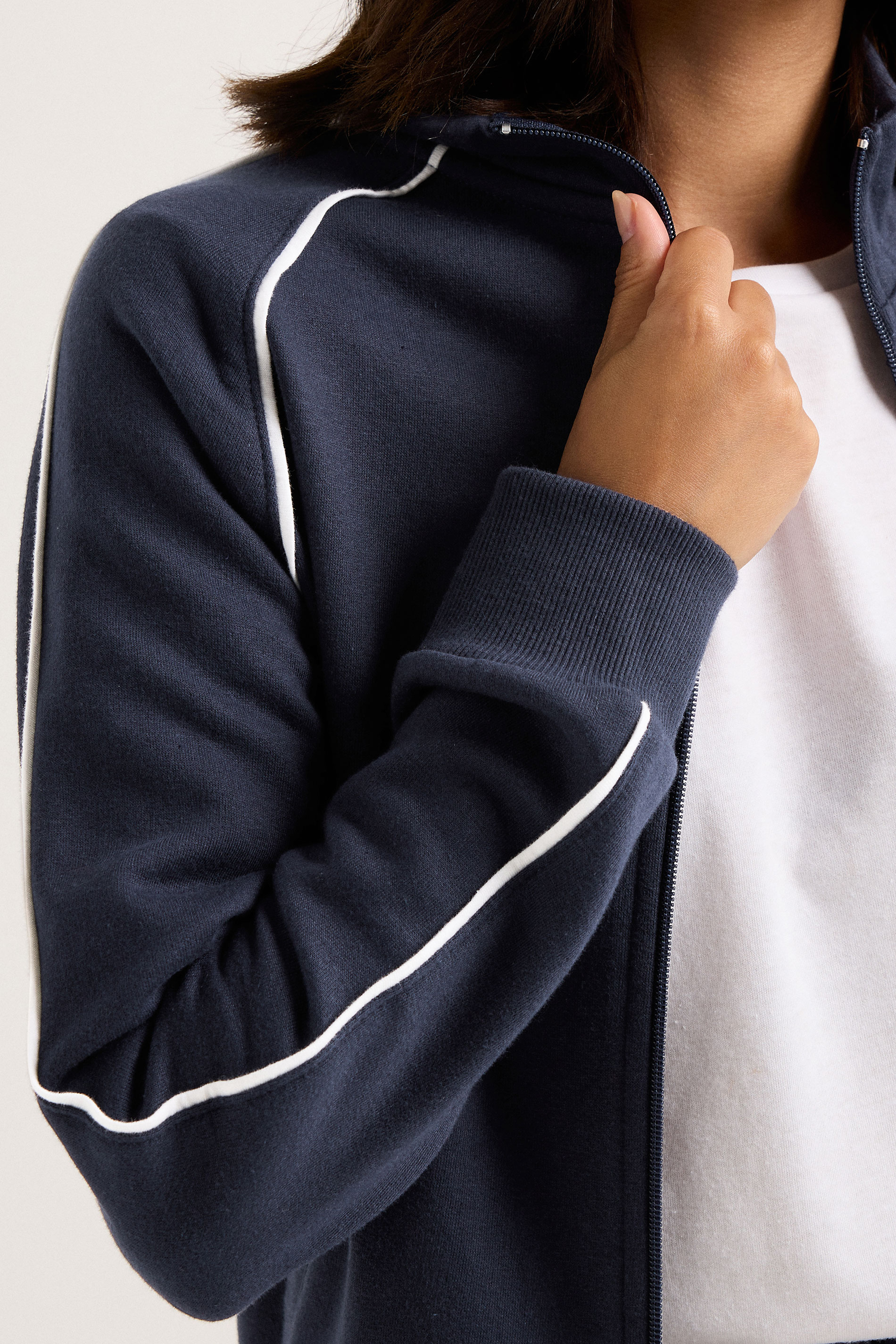 PixieGirl Petite Women's Navy Blue Contrast Piping Zip Sweatshirt | PixieGirl 6