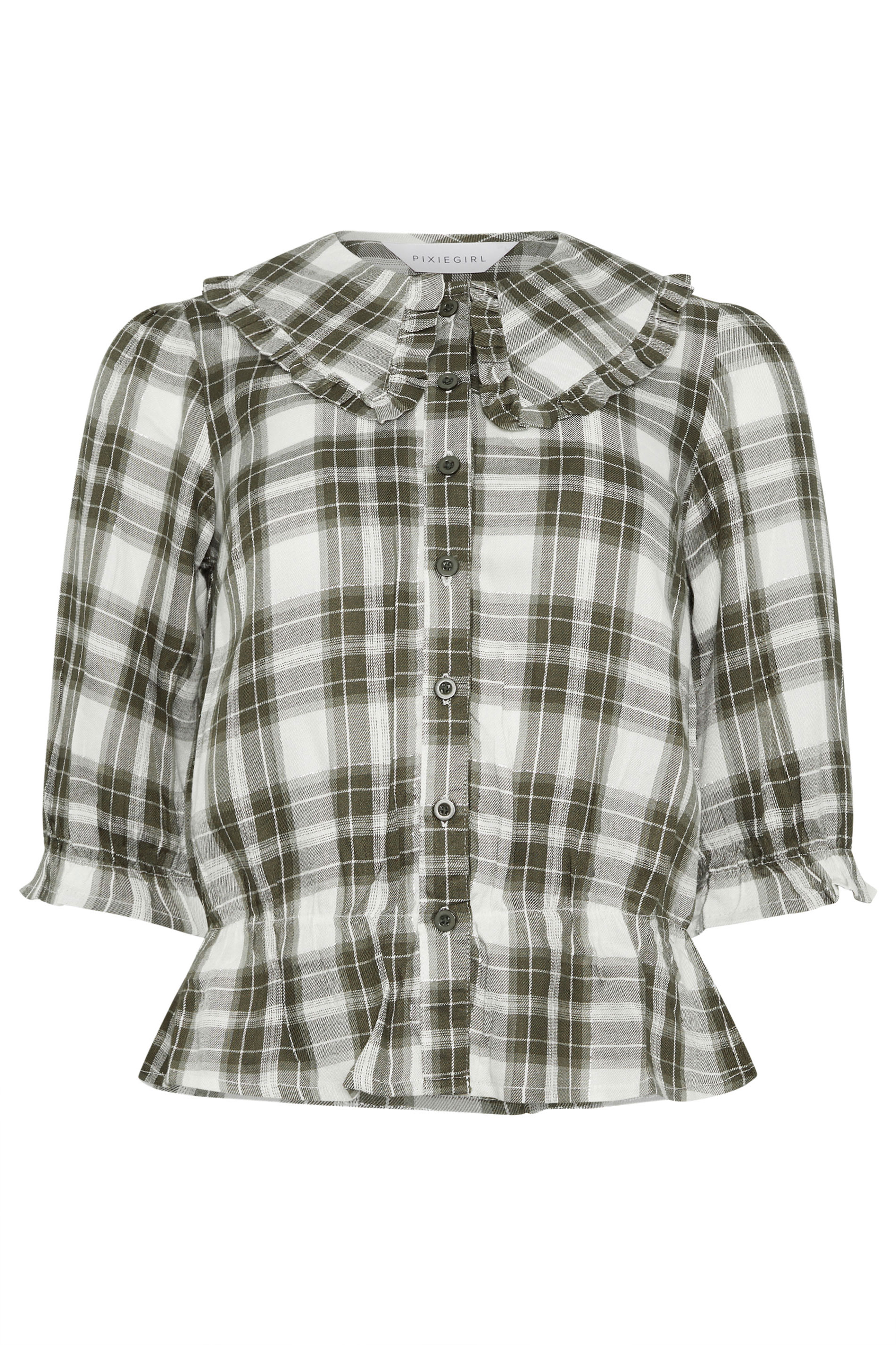PixieGirl Petite Women's Green Check Collar Smock Top | PixieGirl 6