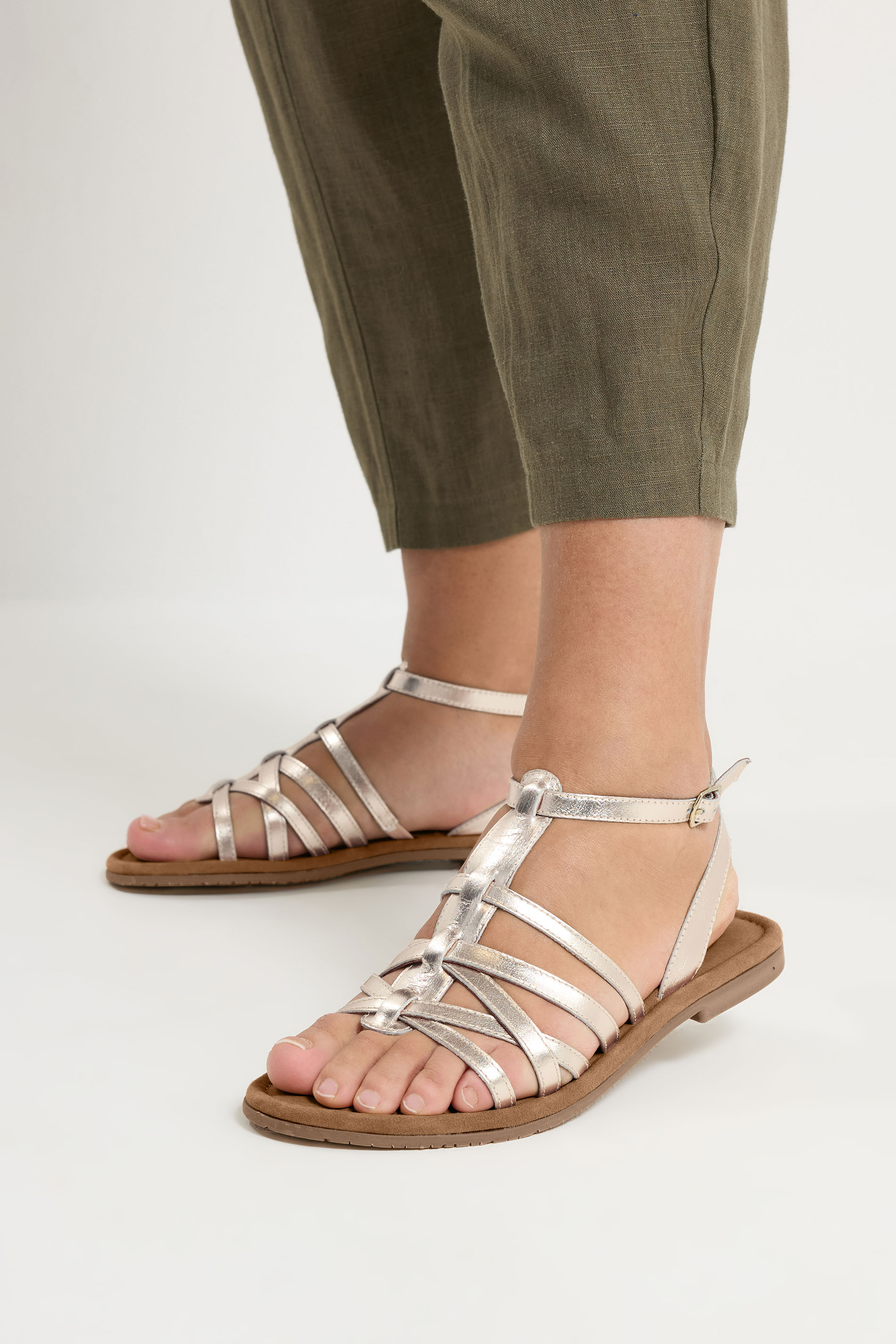 Gold Faux Leather Gladiator Sandals in Extra Wide E Fit | Yours Clothing 3