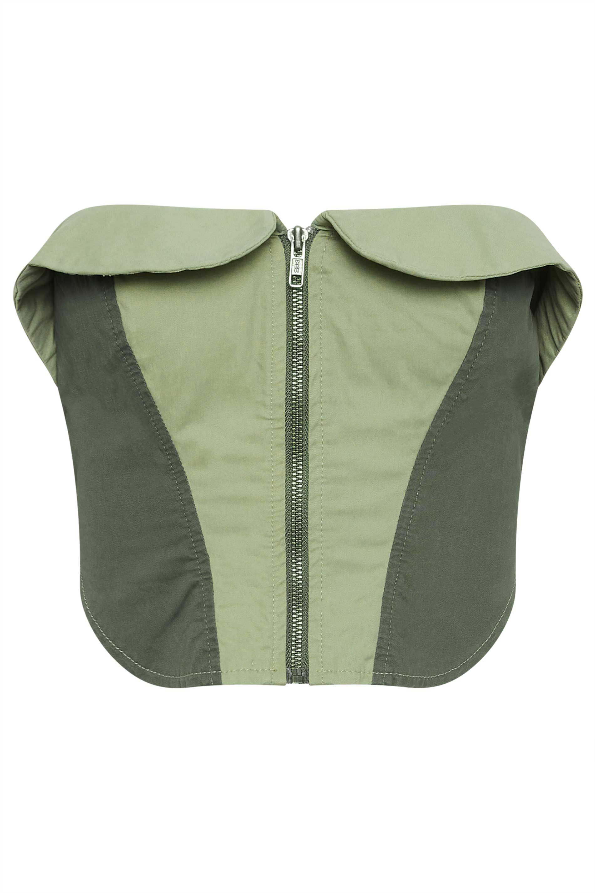 PixieGirl Petite Womens Khaki Green Colourblock Bandeau Corset Top | PixieGirl 8