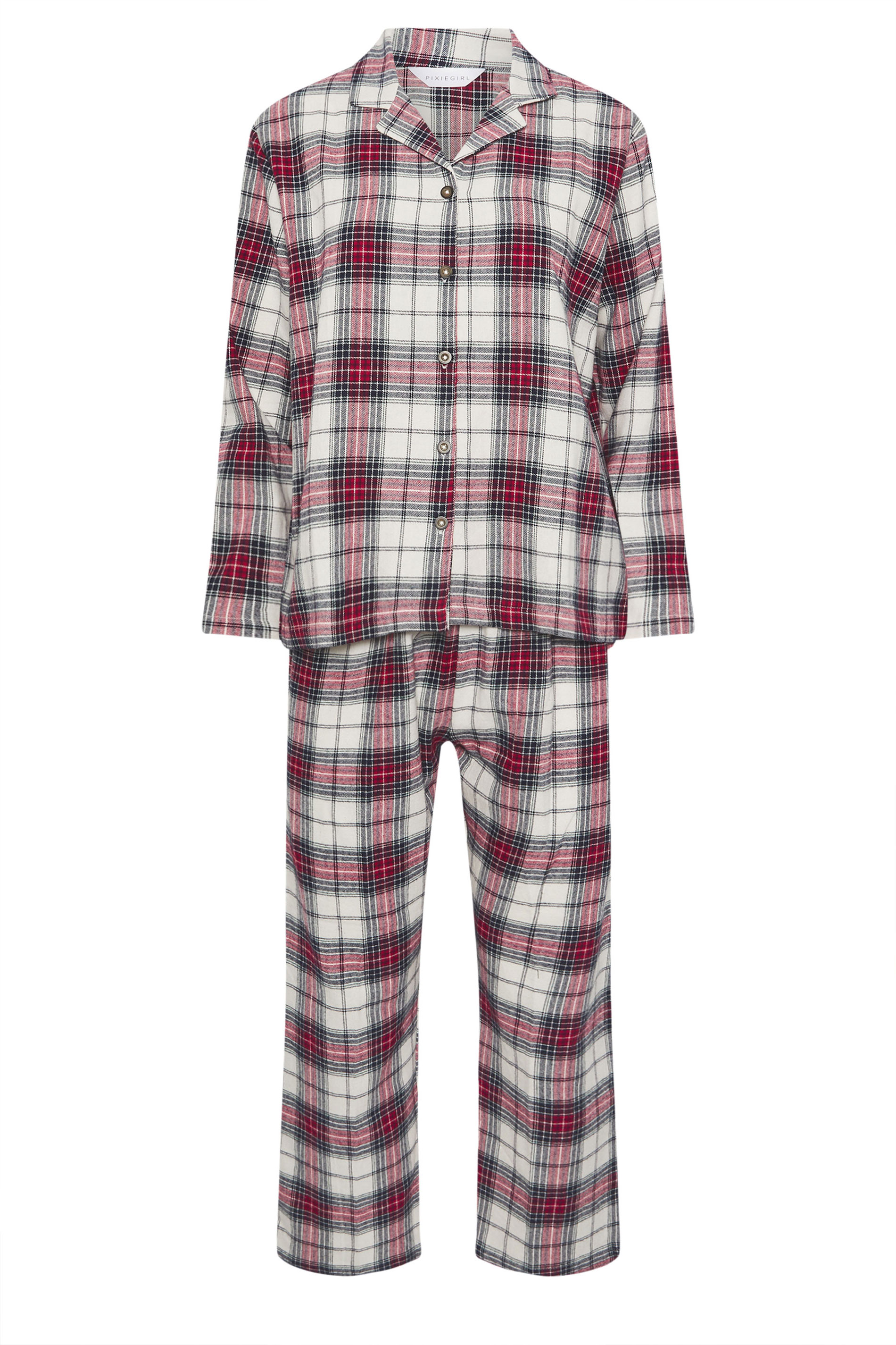 PixieGirl Petite Women's Ivory White & Red Cotton Check Pyjama Set | PixieGirl 7