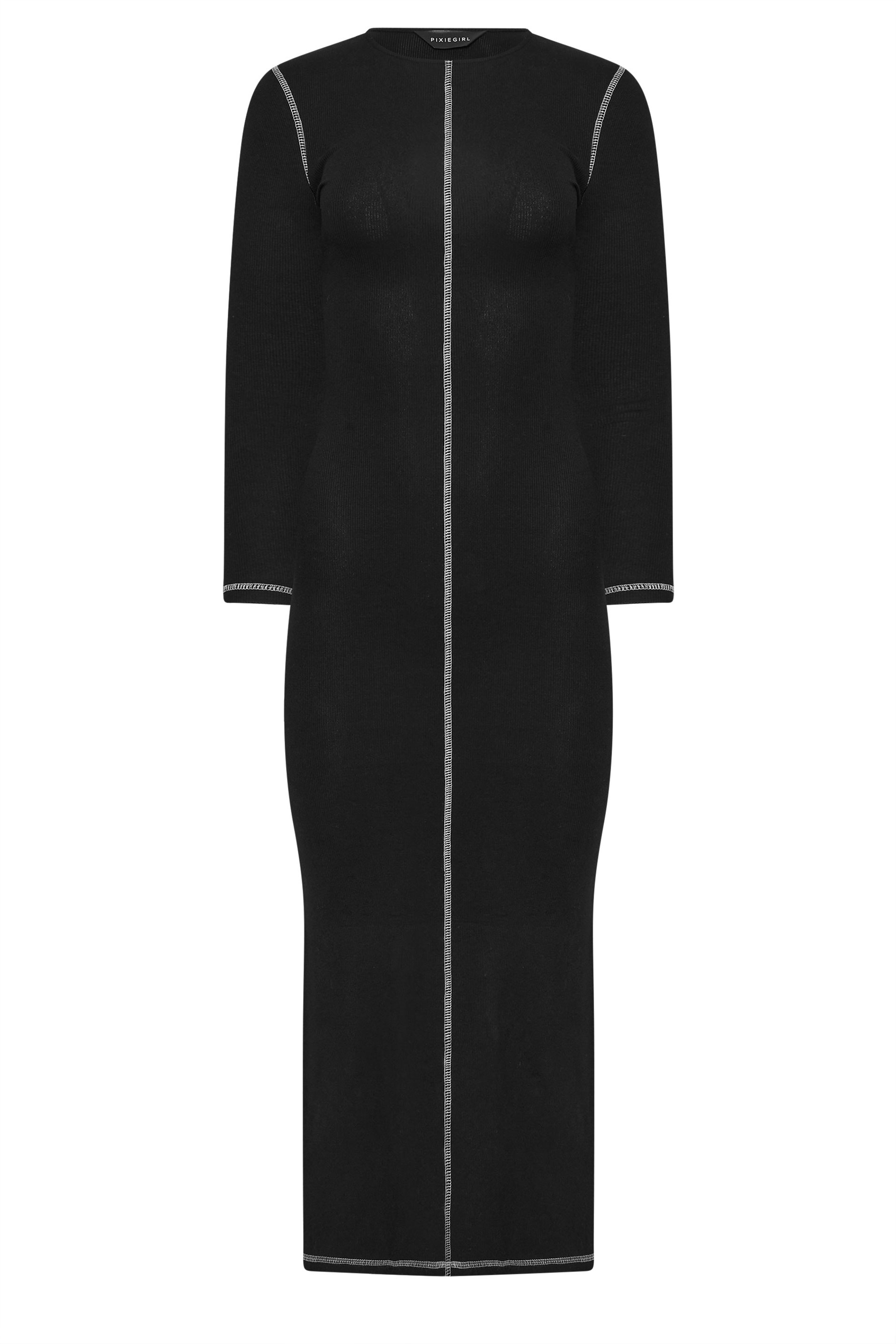 PixieGirl Petite Women's Black Contrast Stitch Maxi Dress | PixieGirl 6