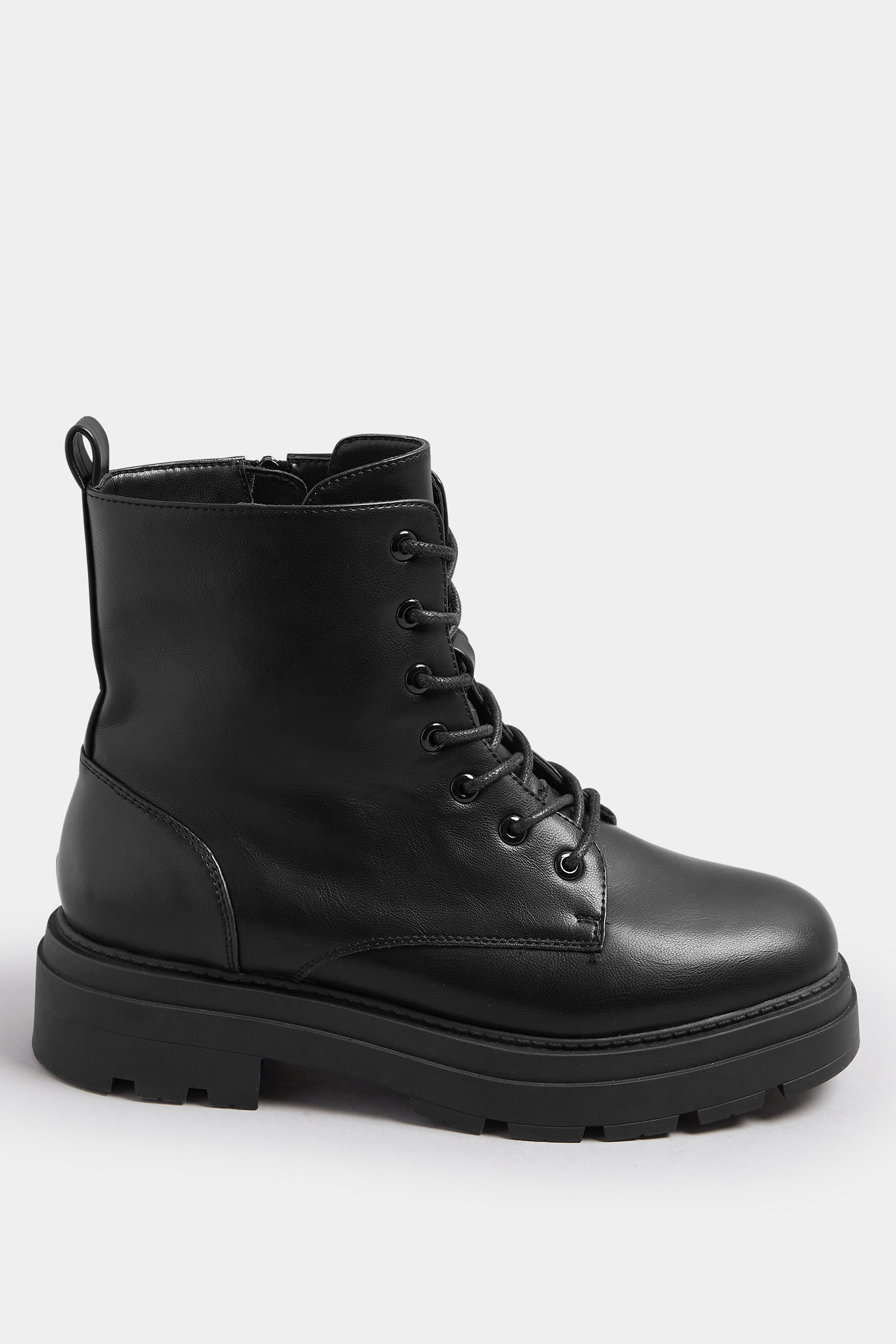 Black Faux Leather Chunky Lace Up Boots In Extra Wide EEE Fit | Yours Clothing 3