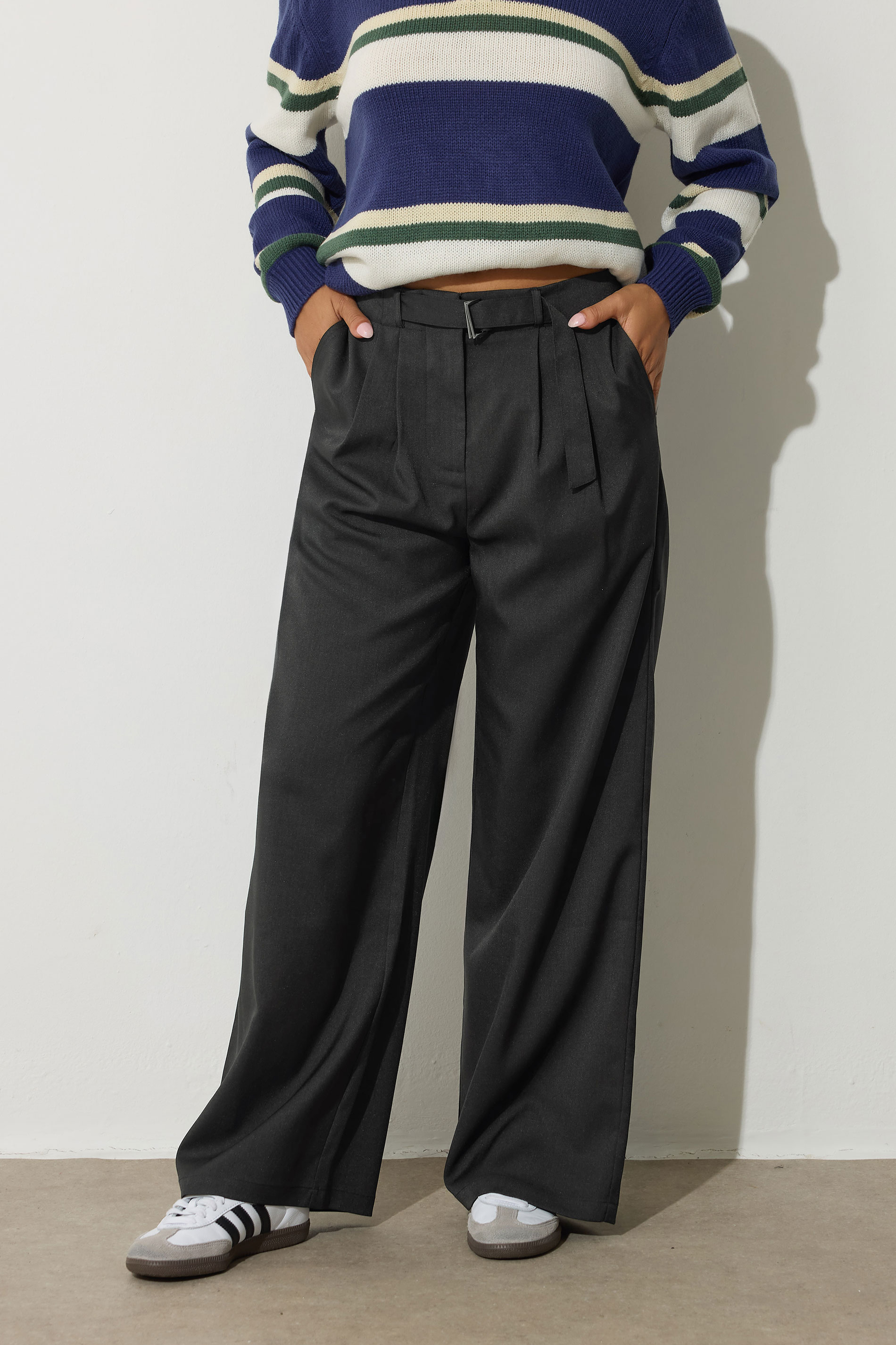PixieGirl Petite Women's Black Buckle Wide Leg Trousers | PixieGirl 2
