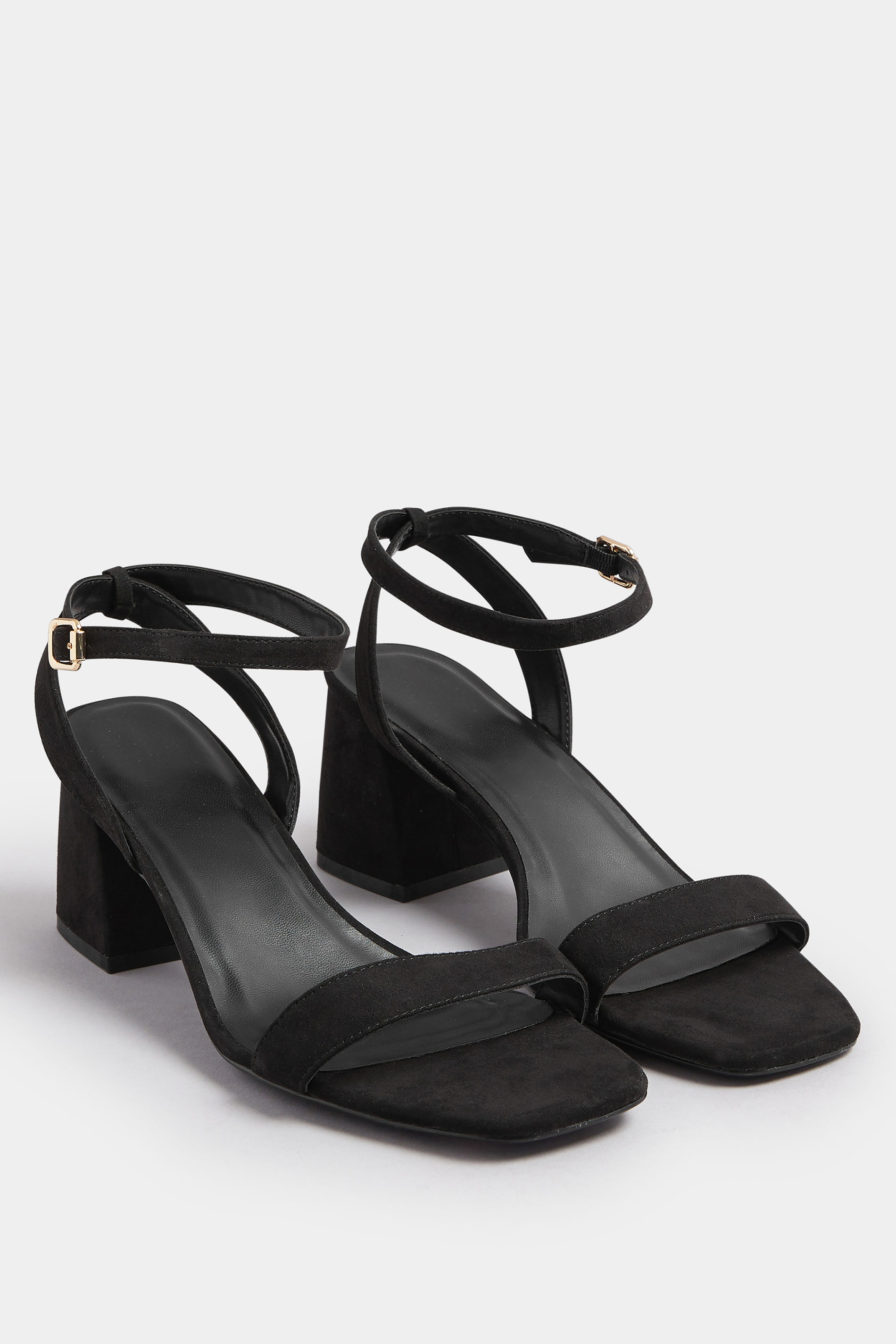 Black Faux Suede Block Heel Sandals In Extra Wide EEE Fit | Yours Clothing 2