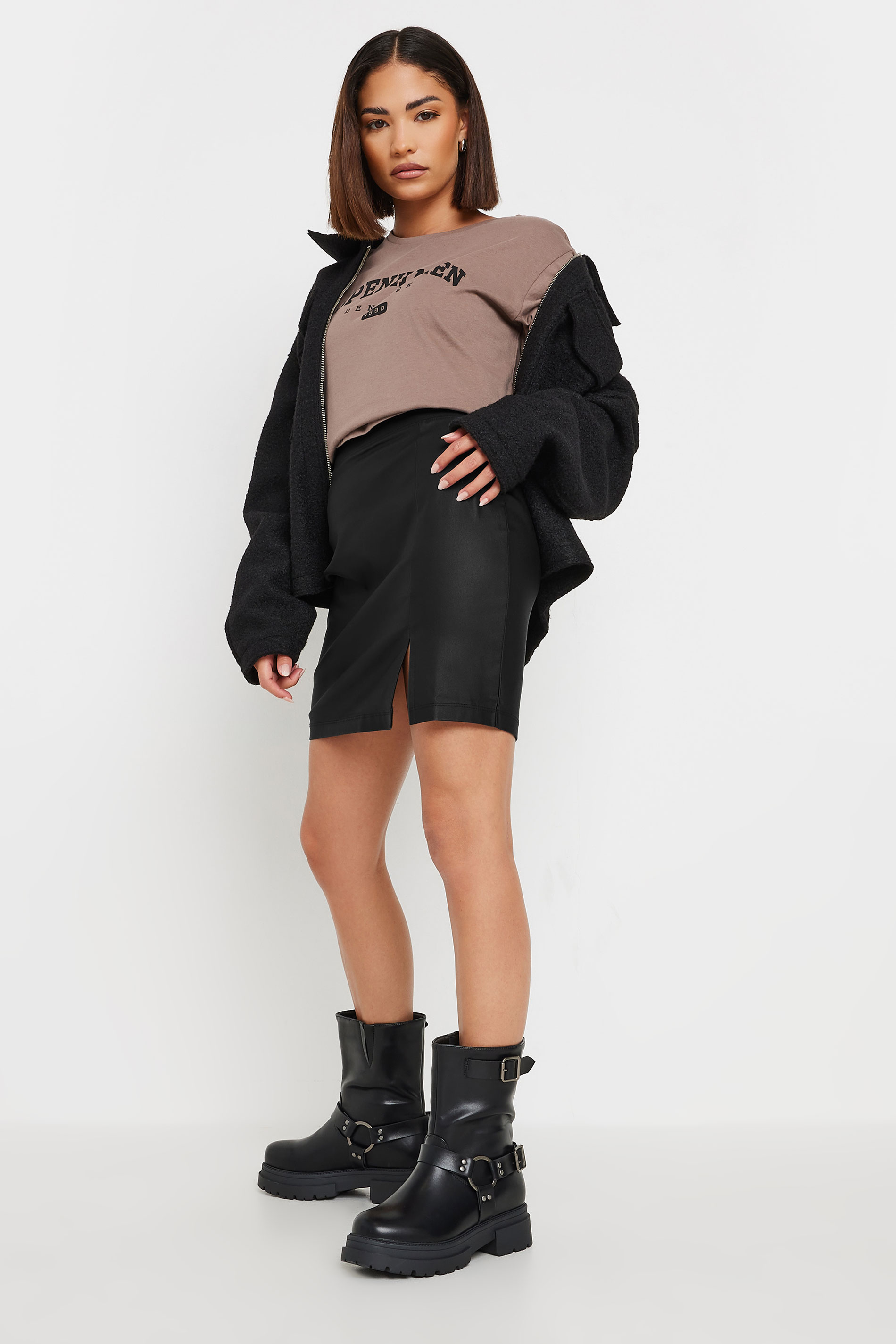 PixieGirl Petite Women's Black Coated Mini Skirt | PixieGirl 3