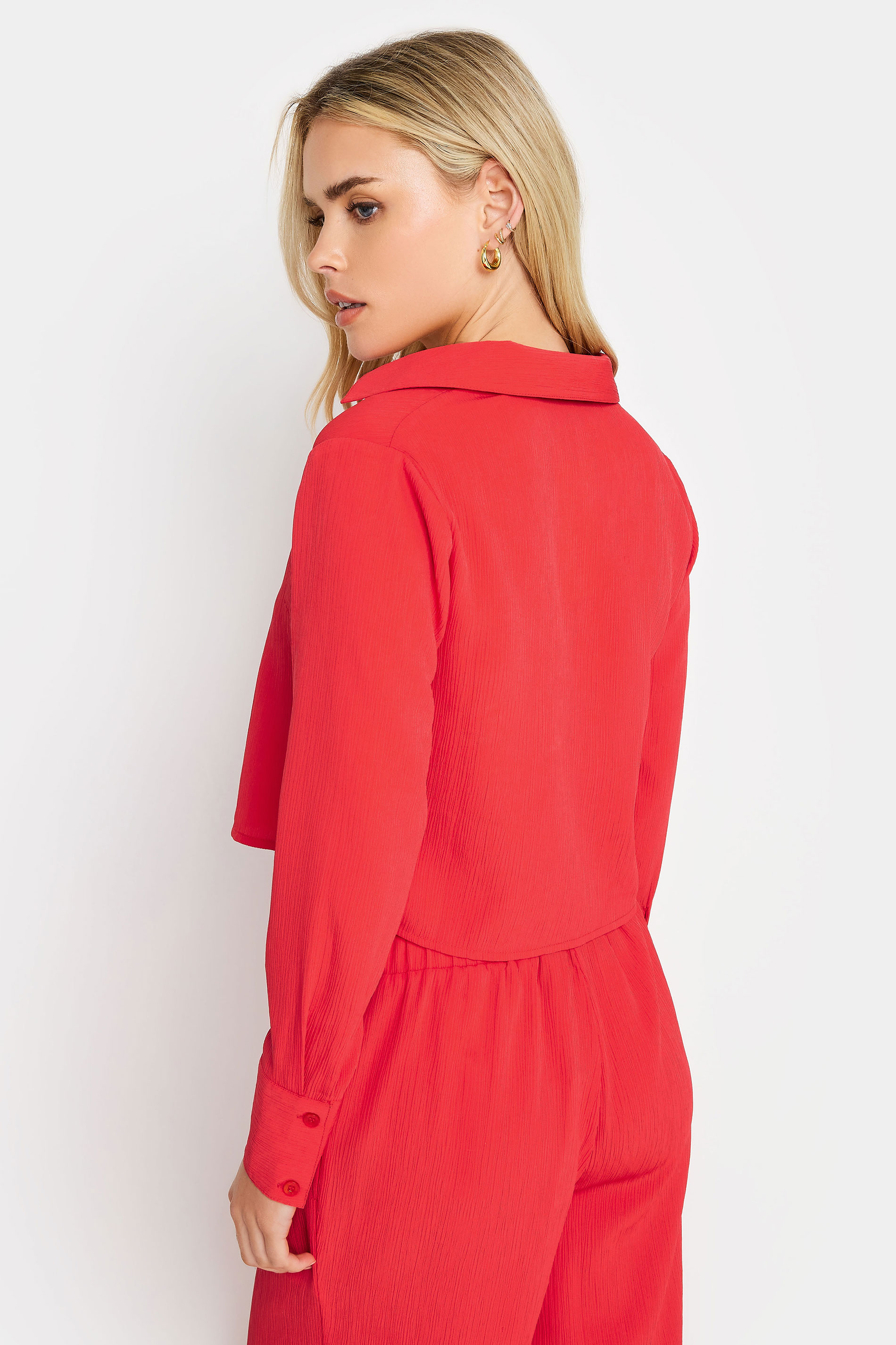 PixieGirl Petite Womens Red Textured Cropped Shirt | PixieGirl 4