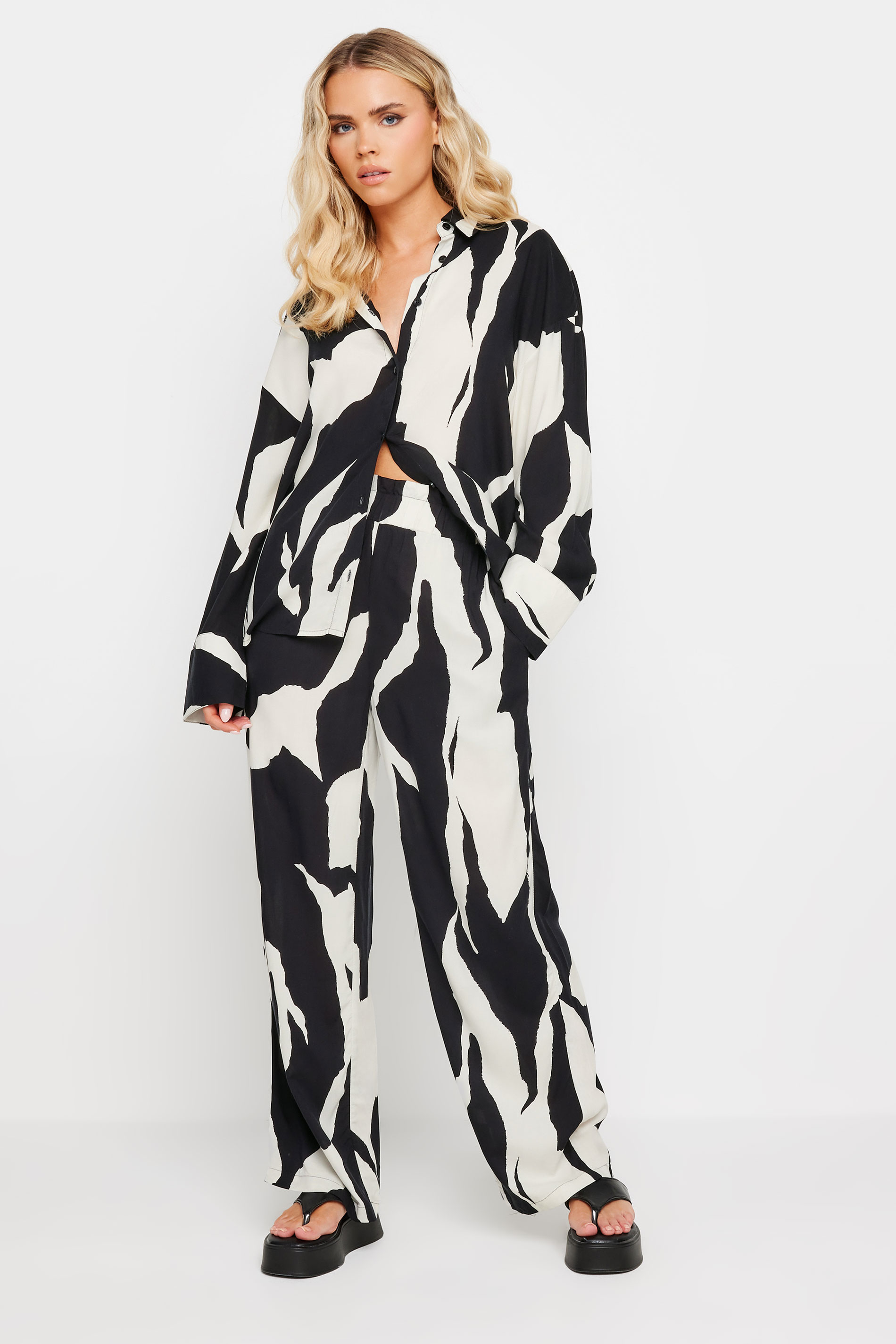 PixieGirl Petite Black Mono Abstract Print Shirt | PixieGirl 2