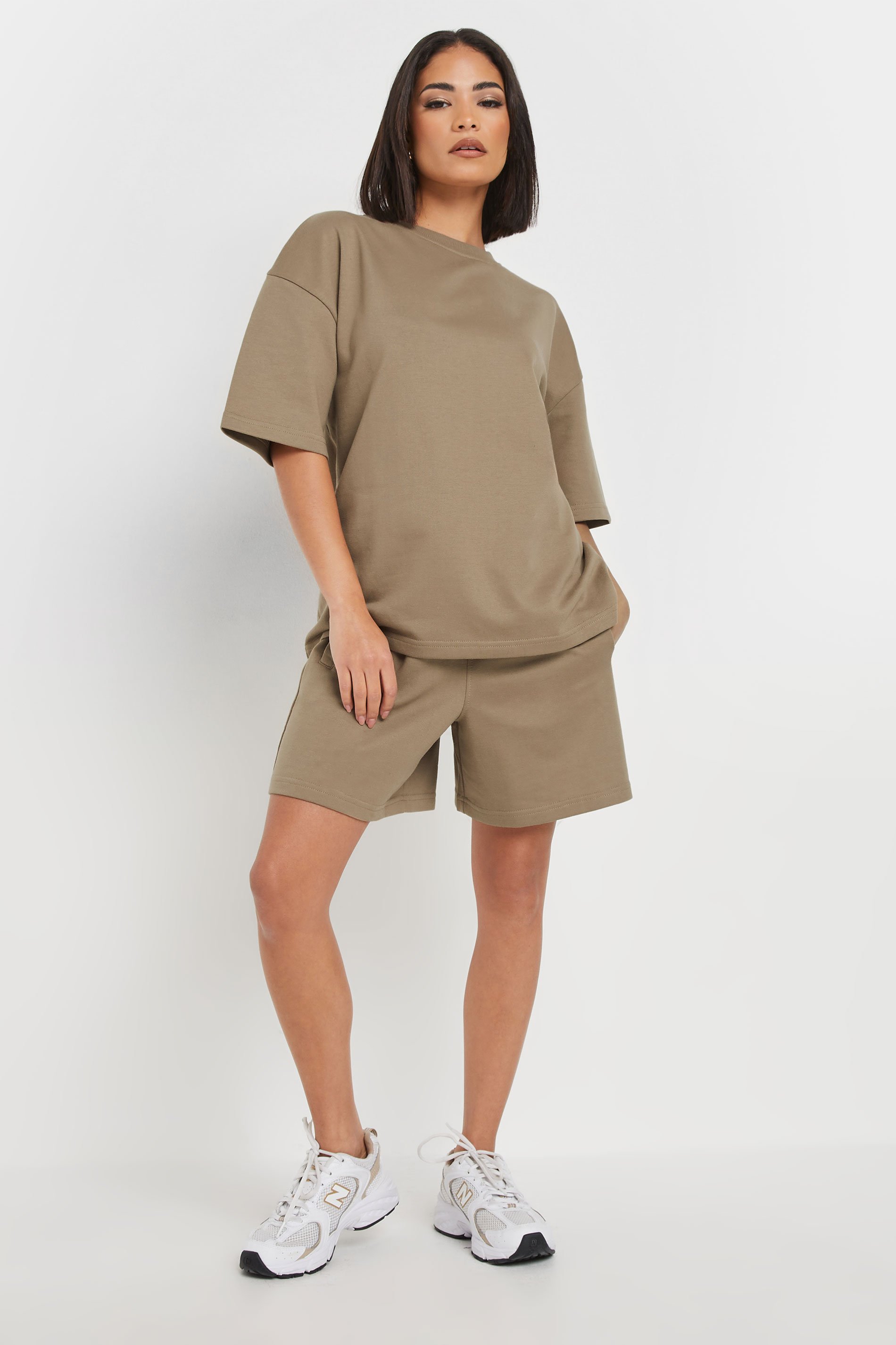 PixieGirl Petite Women's Brown Sweat Jersey T-Shirt & Shorts Set | PixieGirl 2