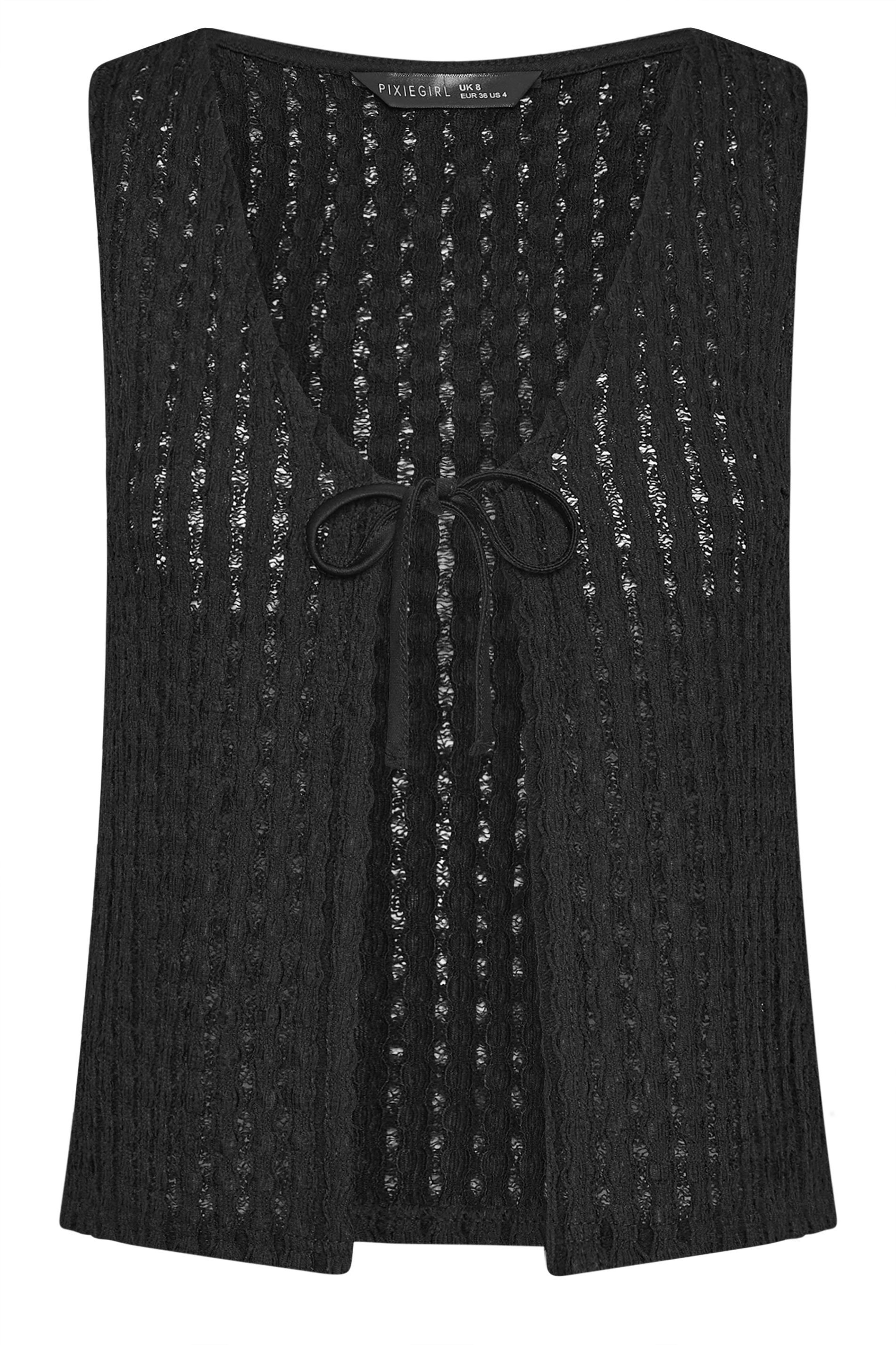 PixieGirl Petite Women's Black Tie Front Crochet Top | PixieGirl 5