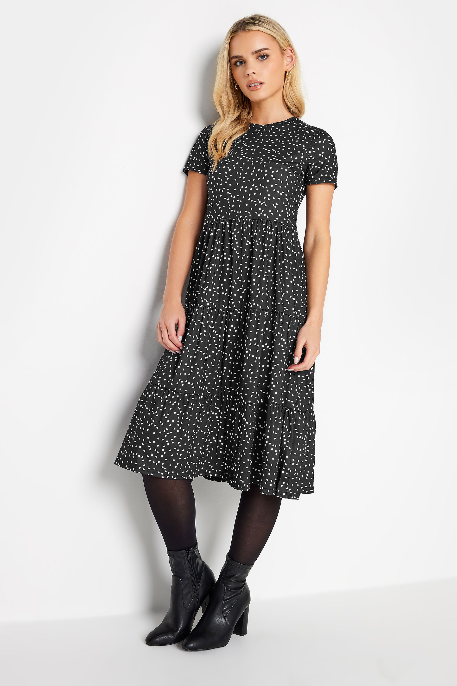 PixieGirl Black Polka Dot Tiered Midi Dress | PixieGirl 2
