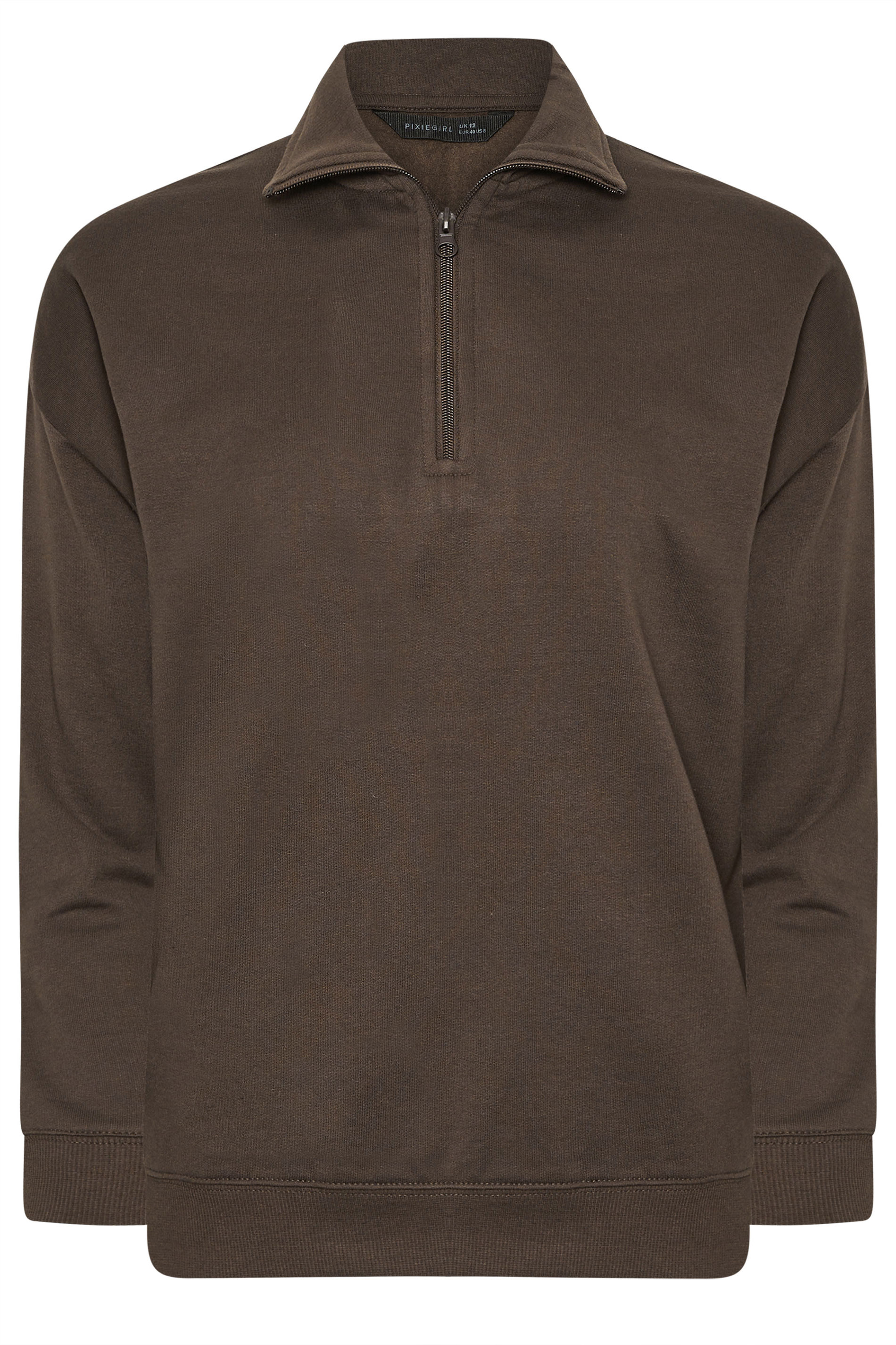 PixieGirl Petite Women's Chocolate Brown Quarter Zip Sweatshirt | PixieGirl 6