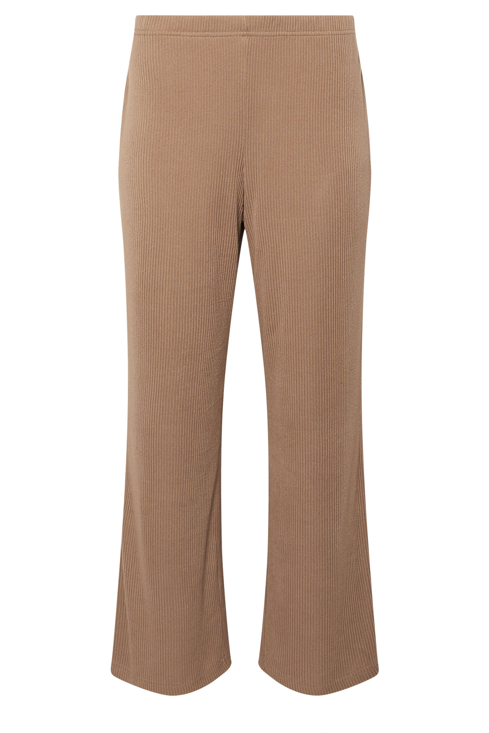 PixieGirl Petite Women's Camel Brown Ribbed Wide Leg Trousers | PixieGirl 6