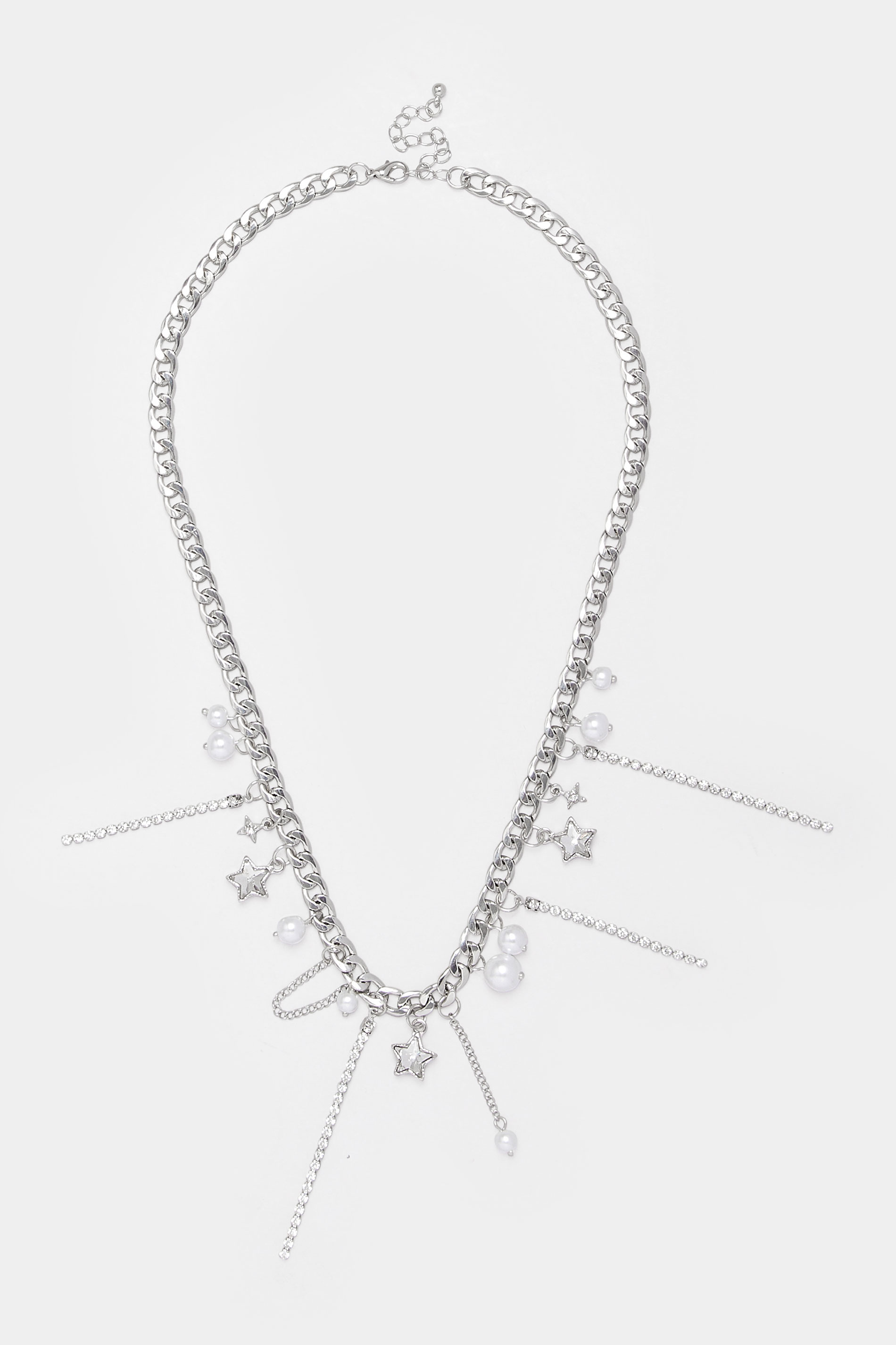 Silver Tone Star Pearl Droplet Necklace | Yours Clothing 2