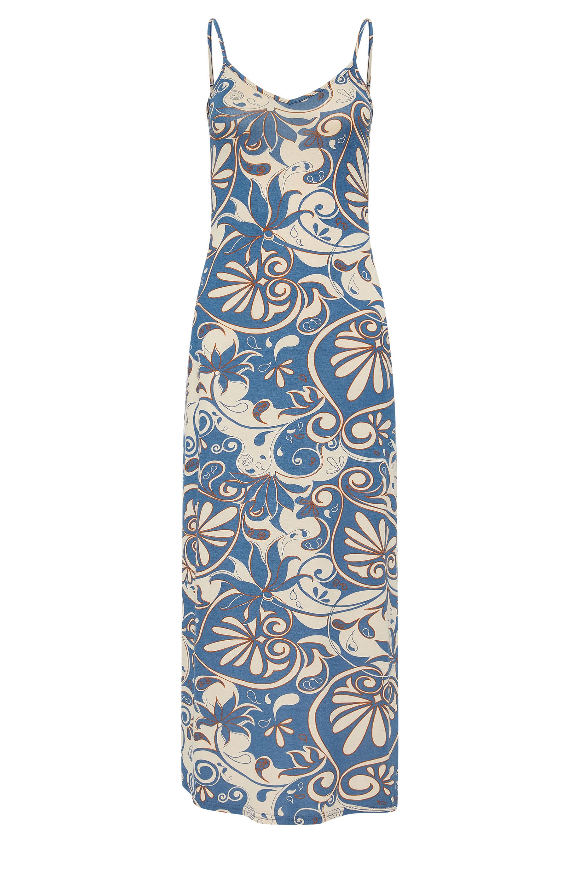PixieGirl Petite Women's Blue Floral Swirl Print Strappy Maxi Dress | PixieGirl 5