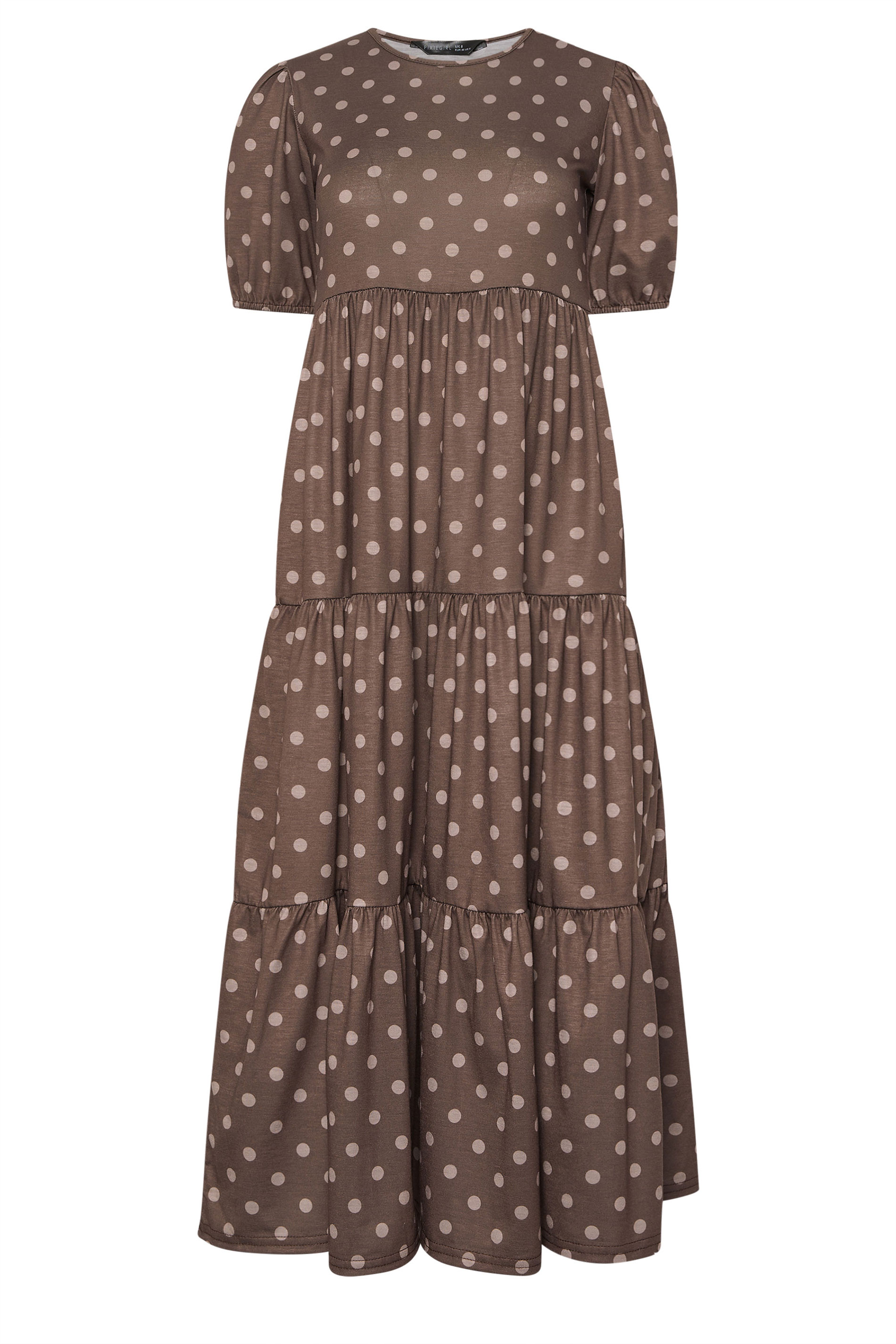 PixieGirl Petite Women's Chocolate Brown Spot Tiered Dress | PixieGirl 5