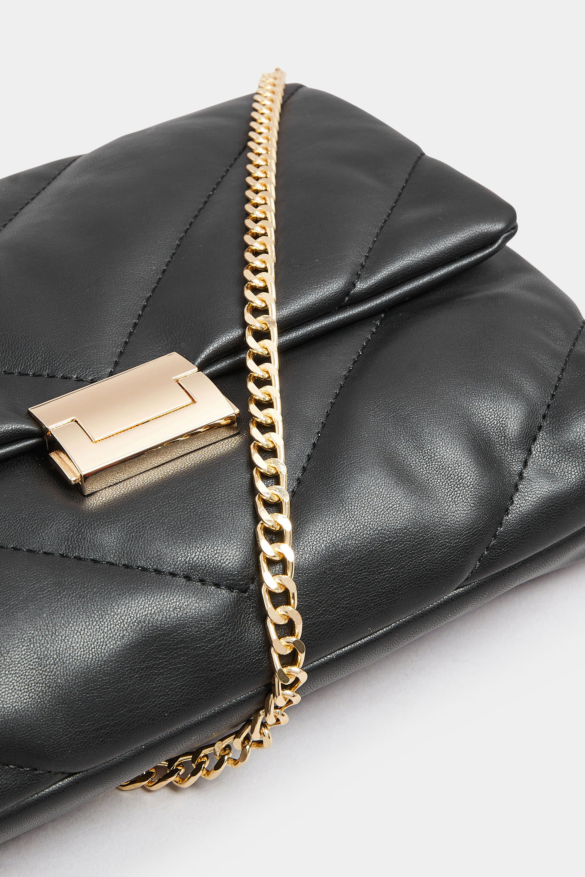 Black Faux Leather Quilted Shoulder Bag | Yours Clothing 5