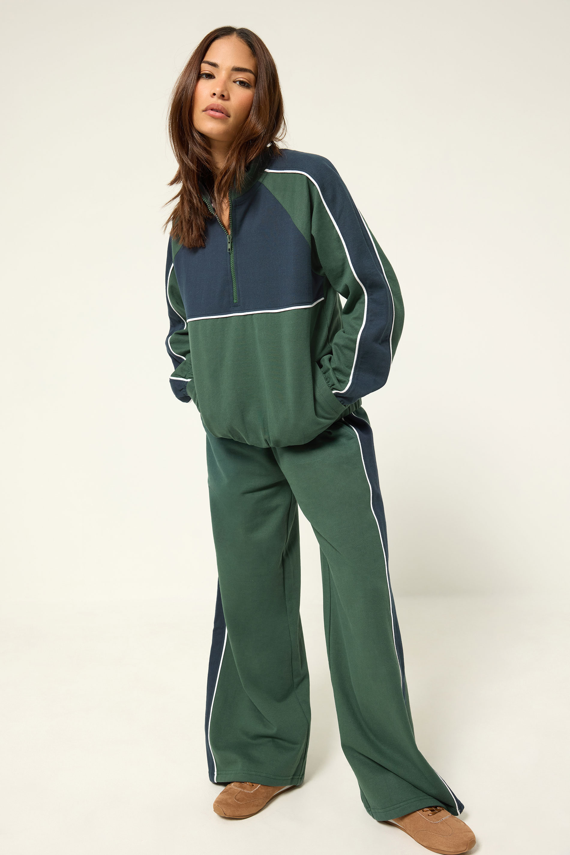 Pixiegirl Women's Green Petite & Navy Colour Block Joggers Size Petite > 14