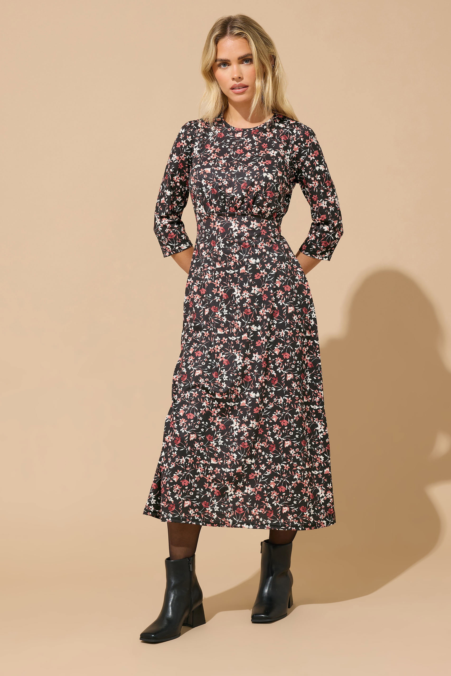 M&Co Petite Black Floral Midi Dress | M&Co 1