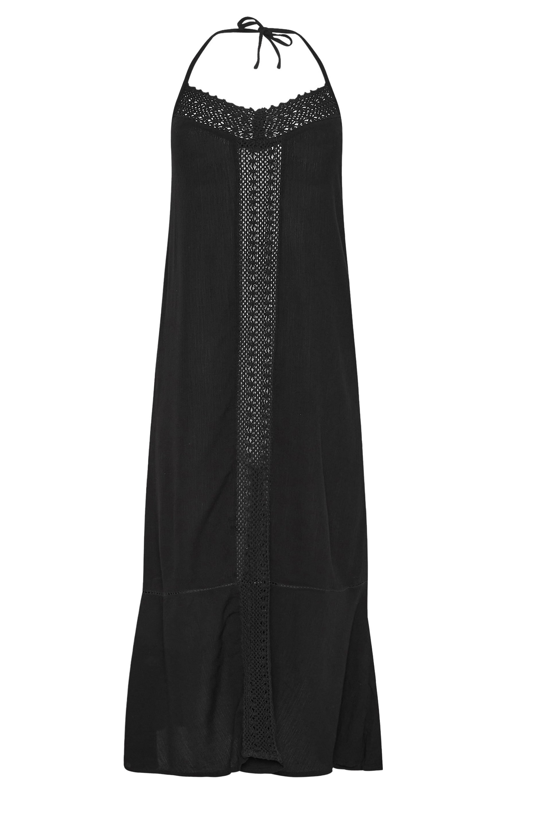 PixieGirl Petite Women's Black Crochet Trim Halter Neck Maxi Dress | PixieGirl 6