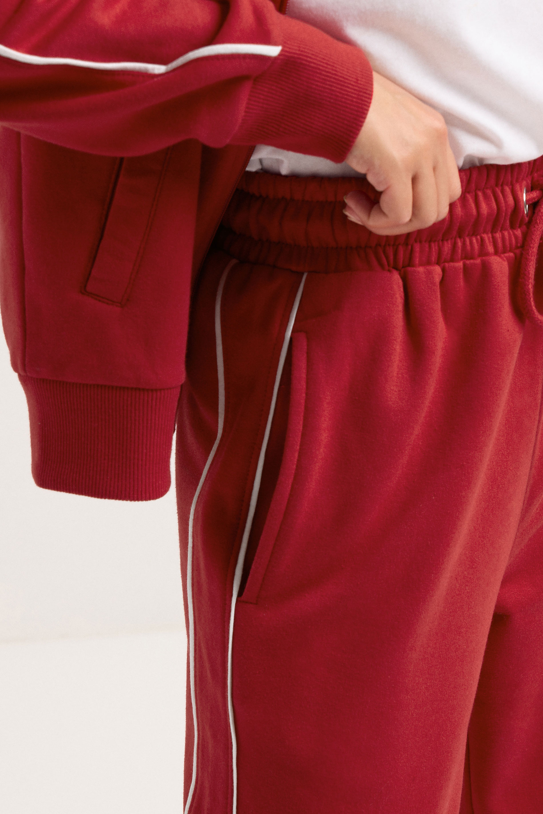 PixieGirl Petite Women's Red Contrast Piping Wide Leg Joggers | PixieGirl 5
