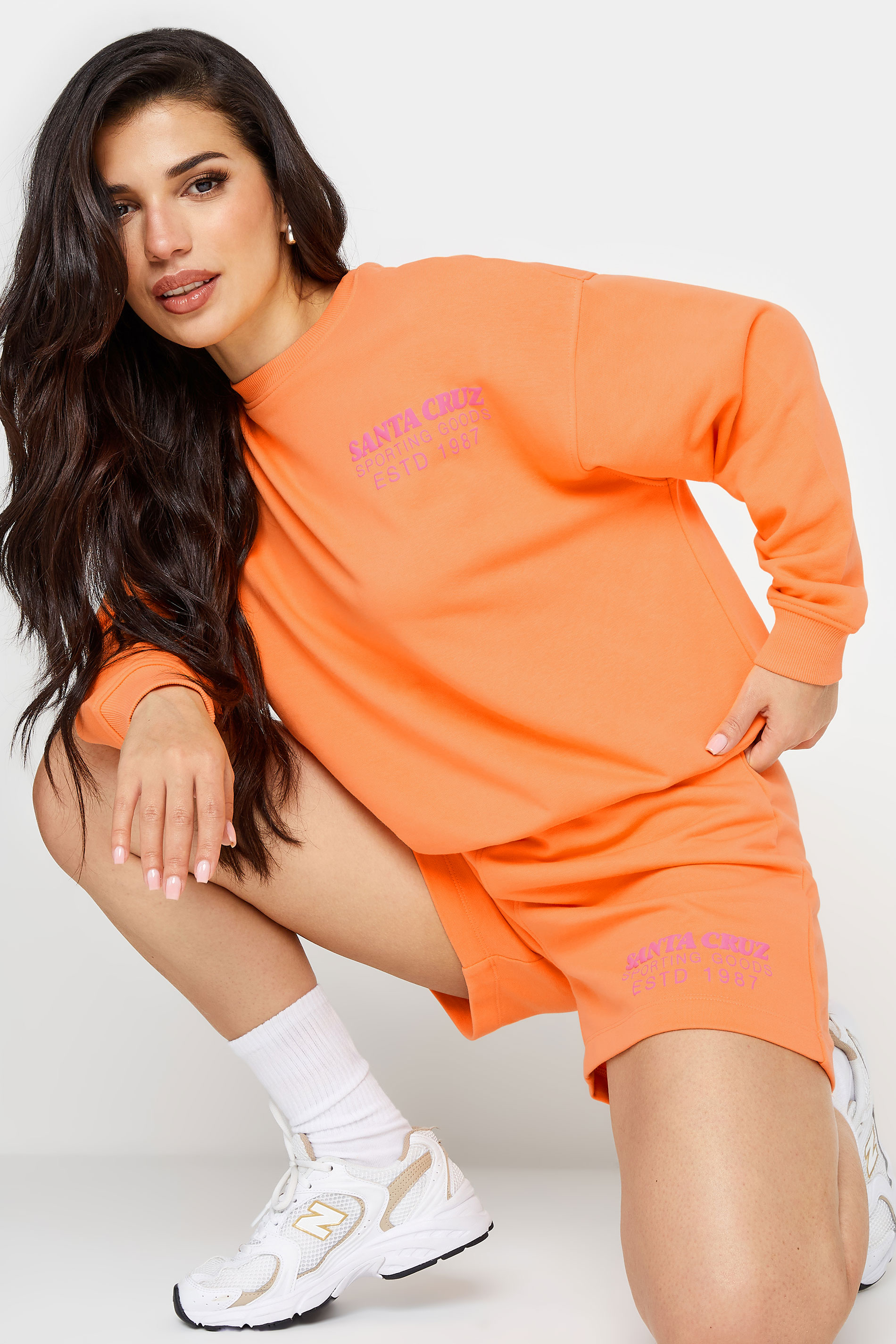 PixieGirl Petite Women's Orange 'Santa Cruz' Slogan Jogger Shorts | PixieGirl 2