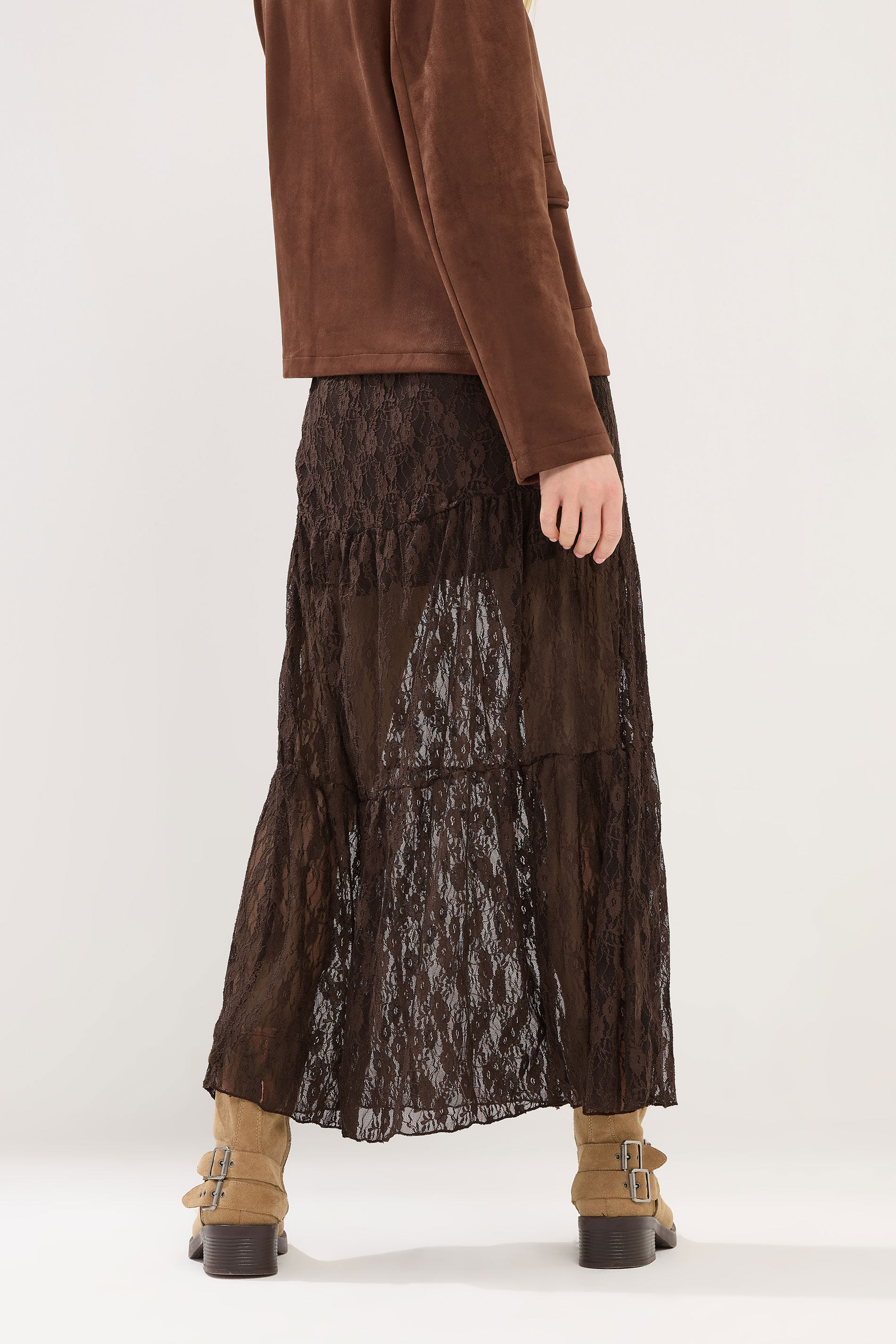 PixieGirl Petite Women's Chocolate Brown Lace Lined Maxi Skirt | PixieGirl 3