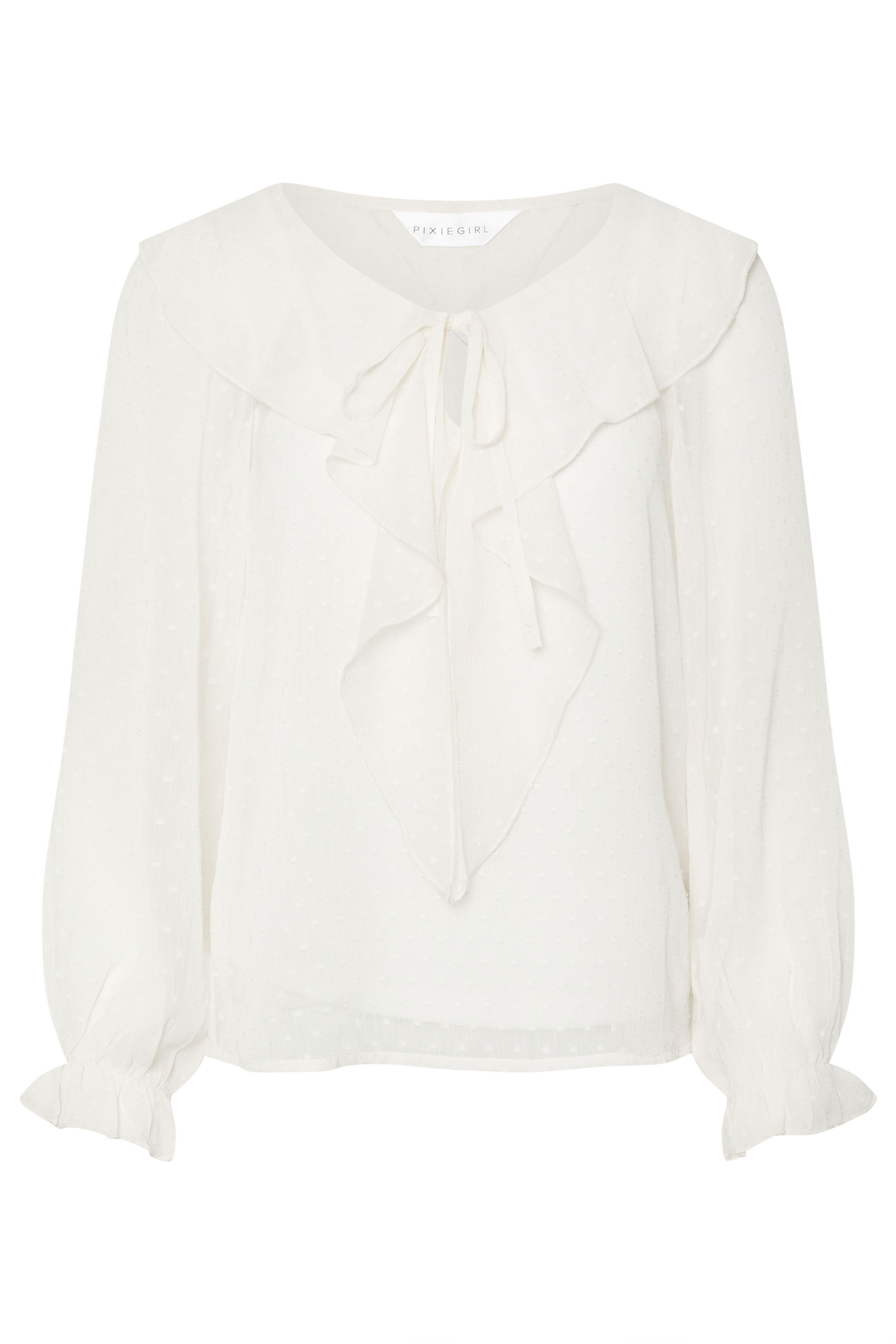 PixieGirl Petite Women's Ivory White Dobby Frill Blouse | PixieGirl 4