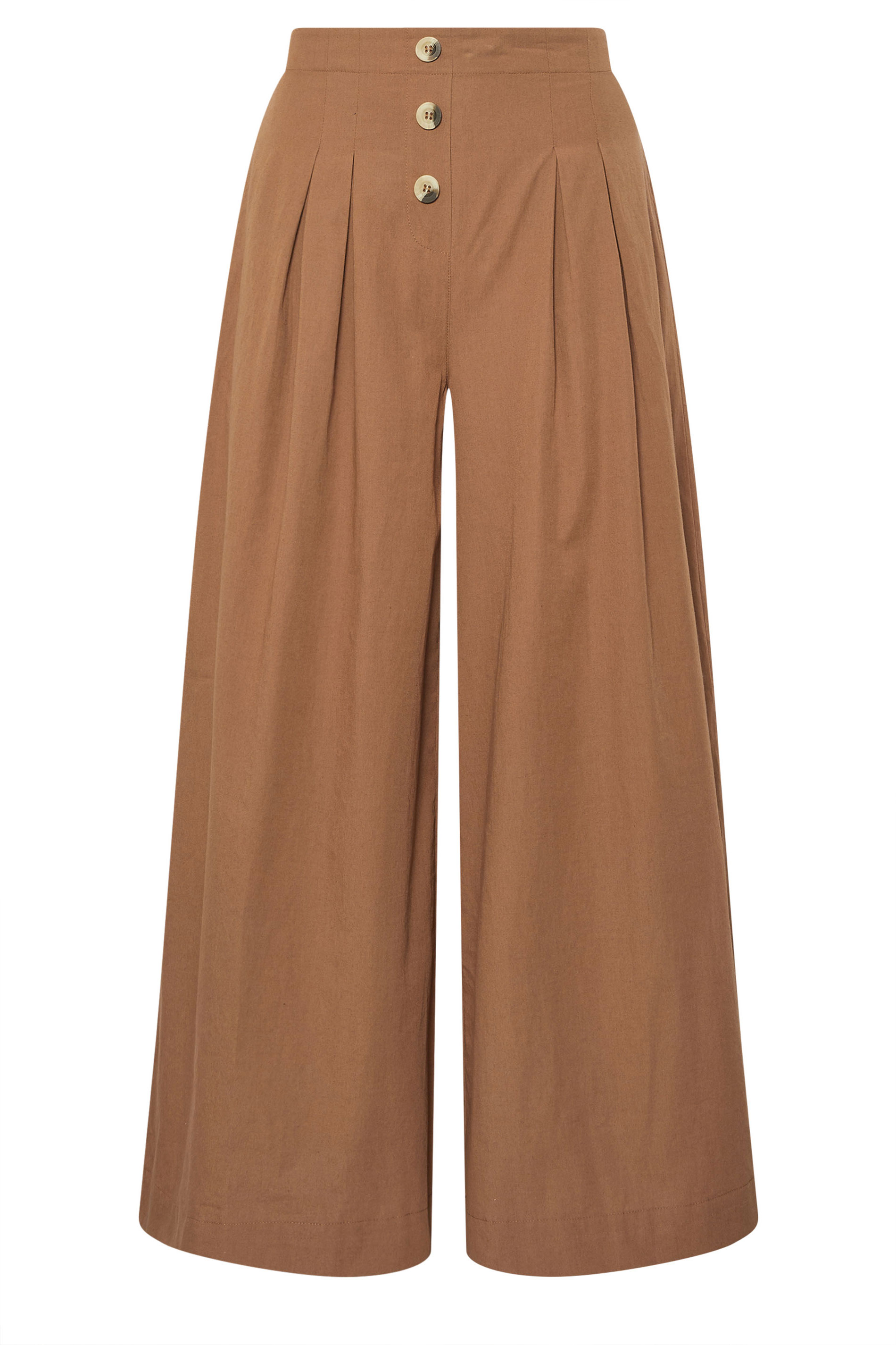 PixieGirl Petite Women's Beige Brown Button Wide Palazzo Trousers | PixieGirl 5
