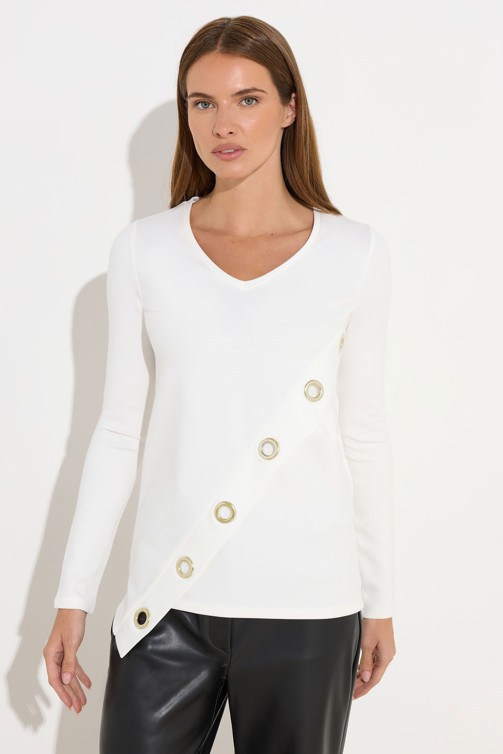STAR Ivory White Asymmetric Eyelet Detail Top | StarByJM 1