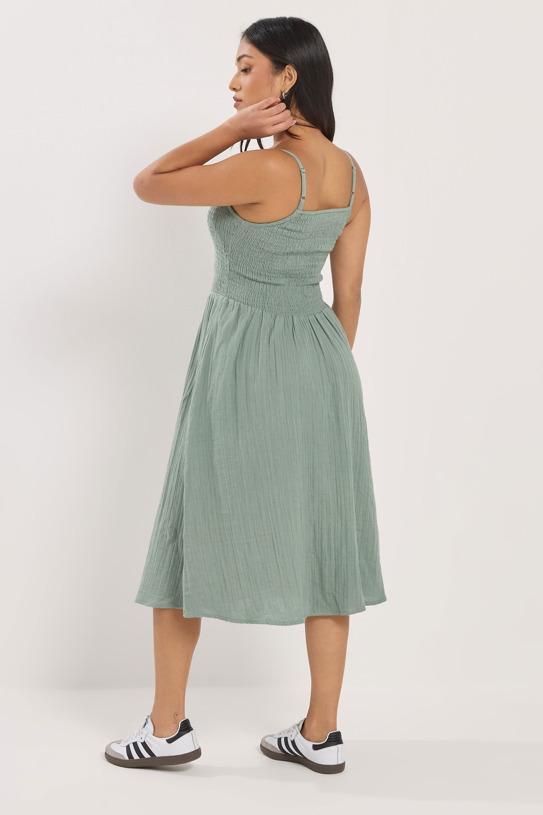 PixieGirl Petite Women's Sage Green Cotton Cheesecloth Midi Dress