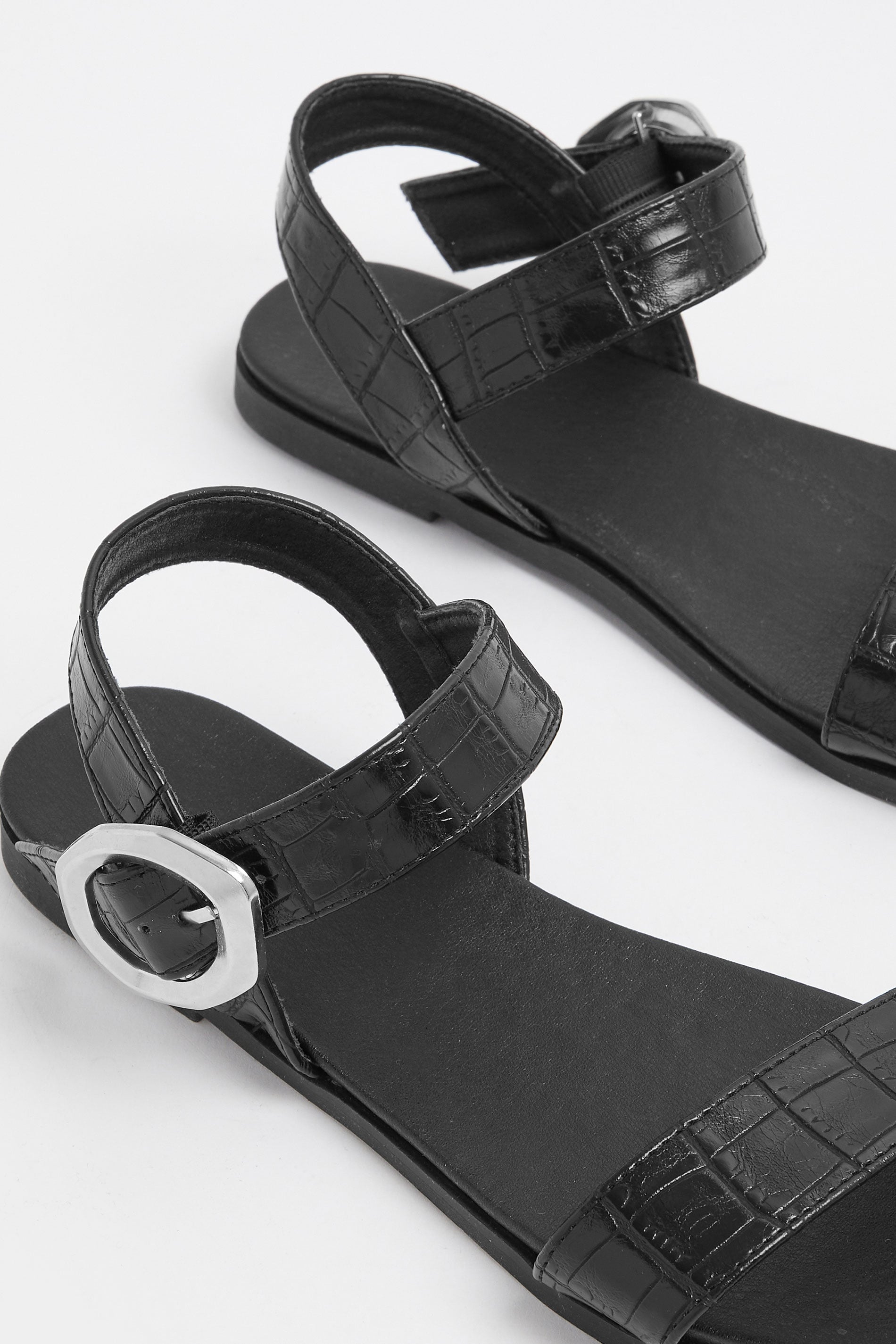 Black Croc Buckle Detail Sandals In Wide E Fit | Yours Clothing 5