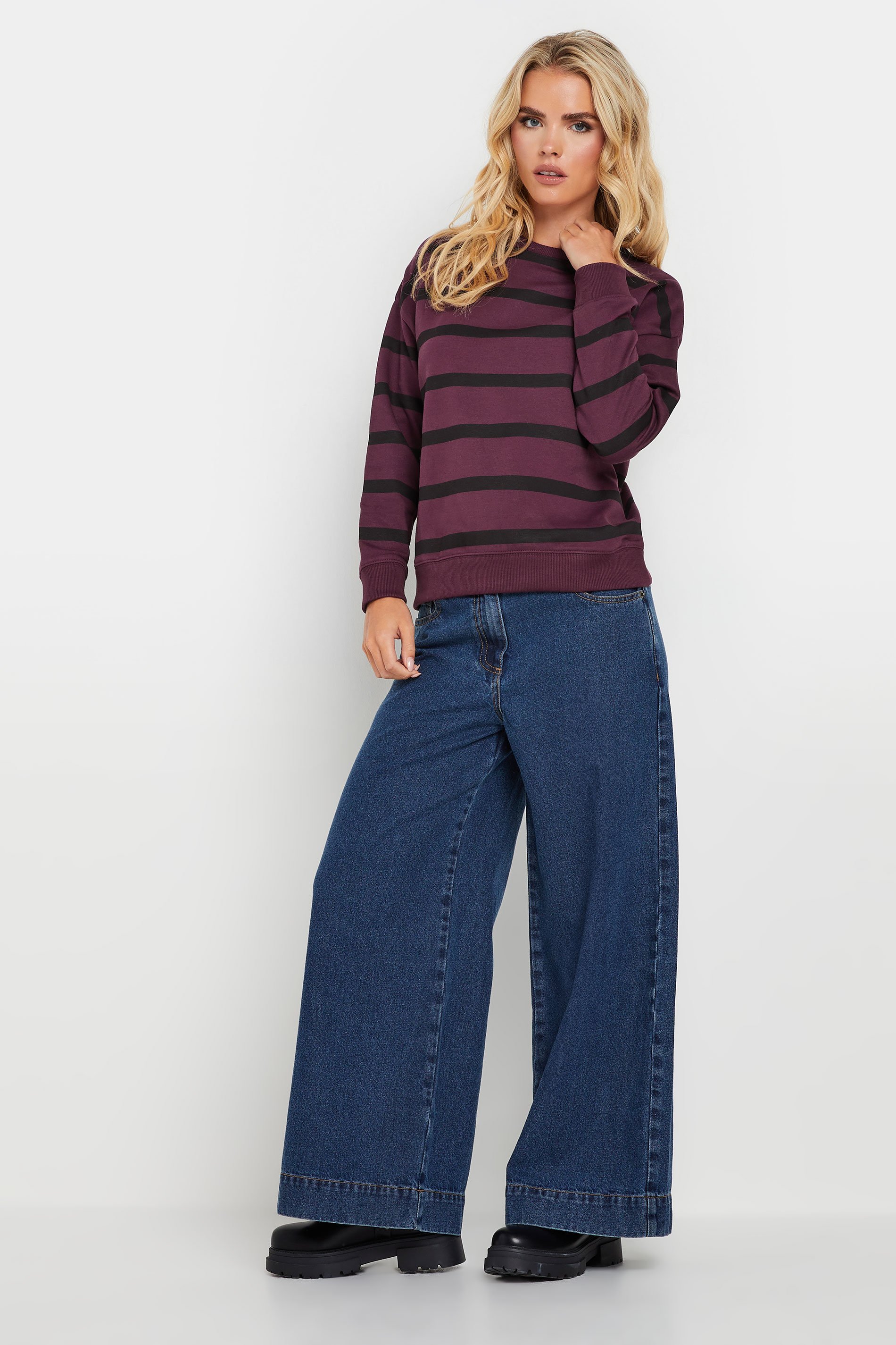 PixieGirl Petite Women's Burgundy Red Stripe Sweatshirt | PixieGirl 4