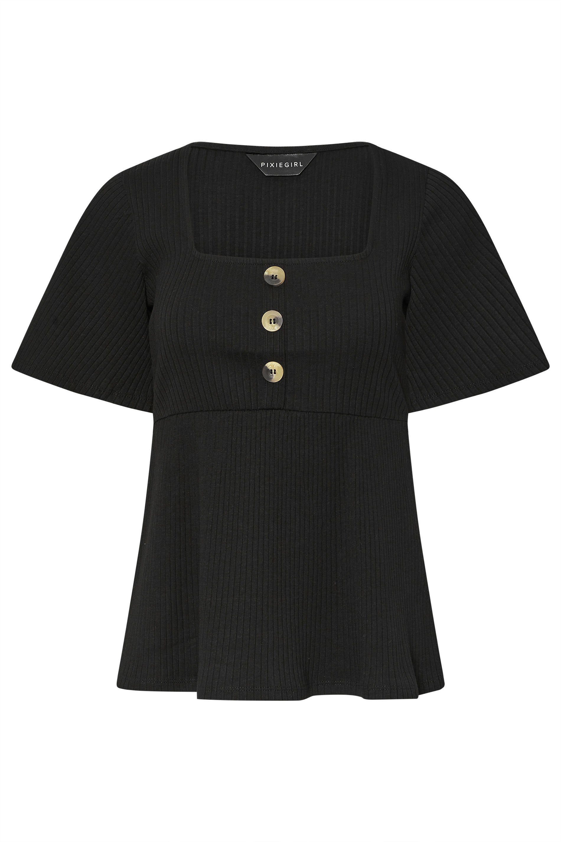 PixieGirl Petite Women's Black Ribbed Smock Top | PixieGirl 5