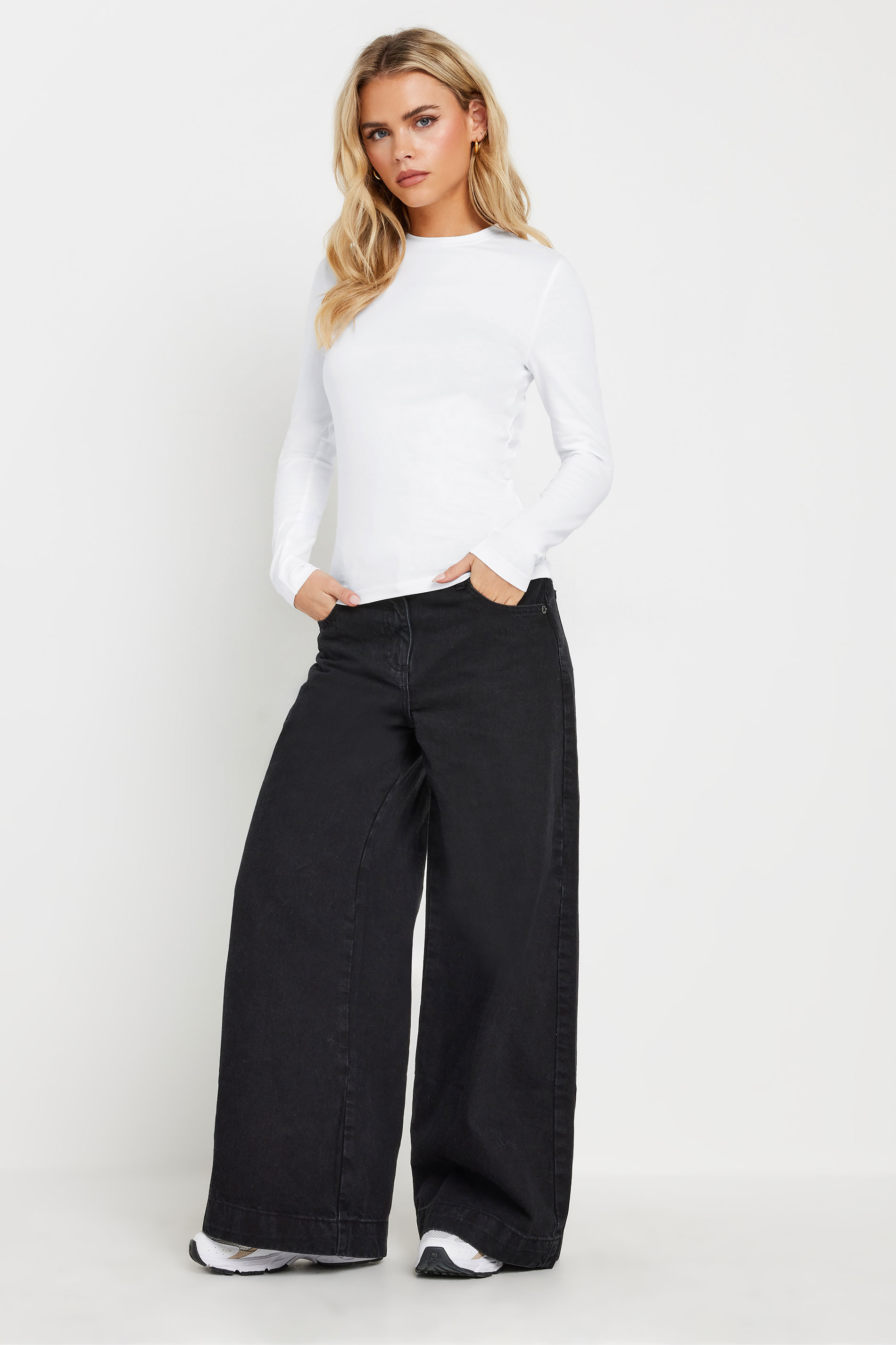 PixieGirl Petite Women's 2 PACK Black & White Fitted Long Sleeve Tops | PixieGirl 3