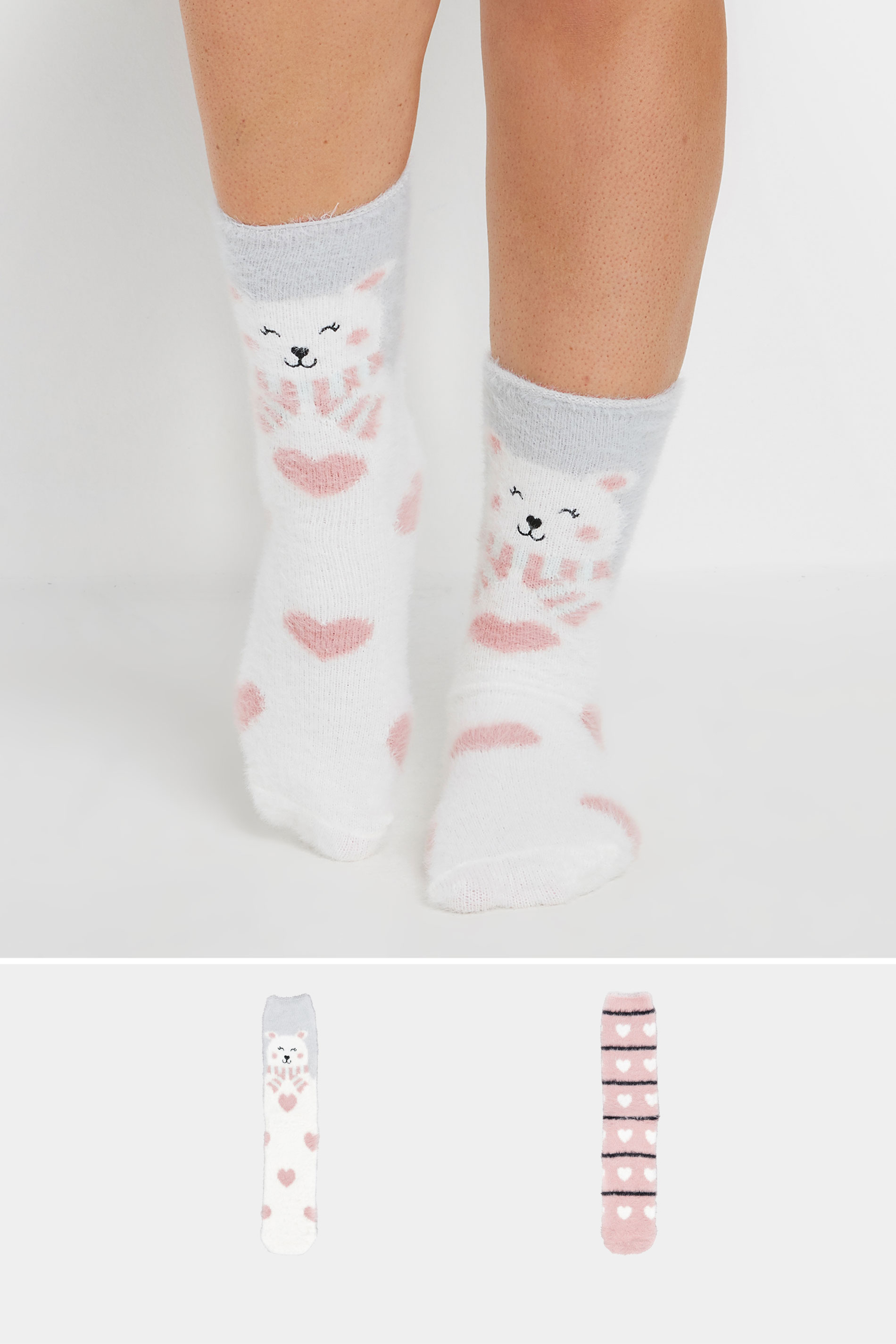 2 PACK Pink Polar Bear Ankle Socks | Yours Clothing 1
