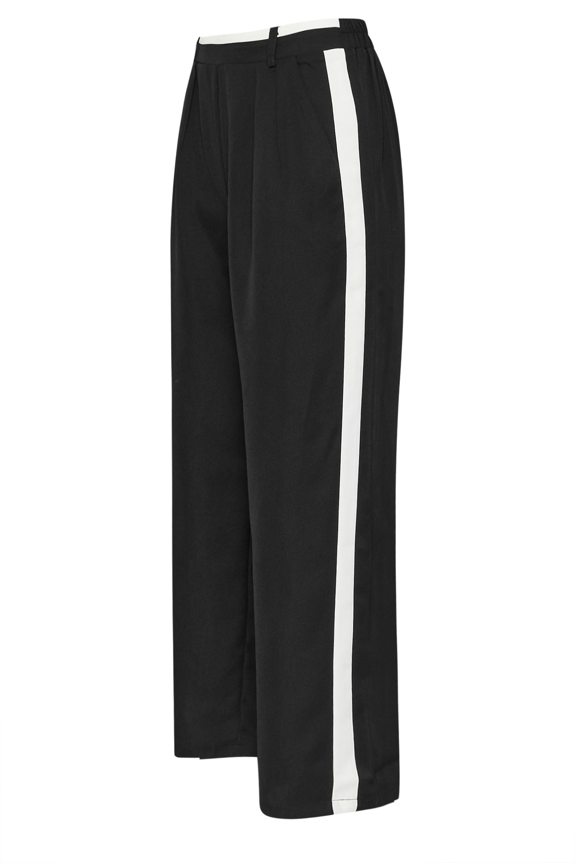 PixieGirl Petite Women's Black Side Stripe Contrast Waist Wide Leg Trousers | PixieGirl 6