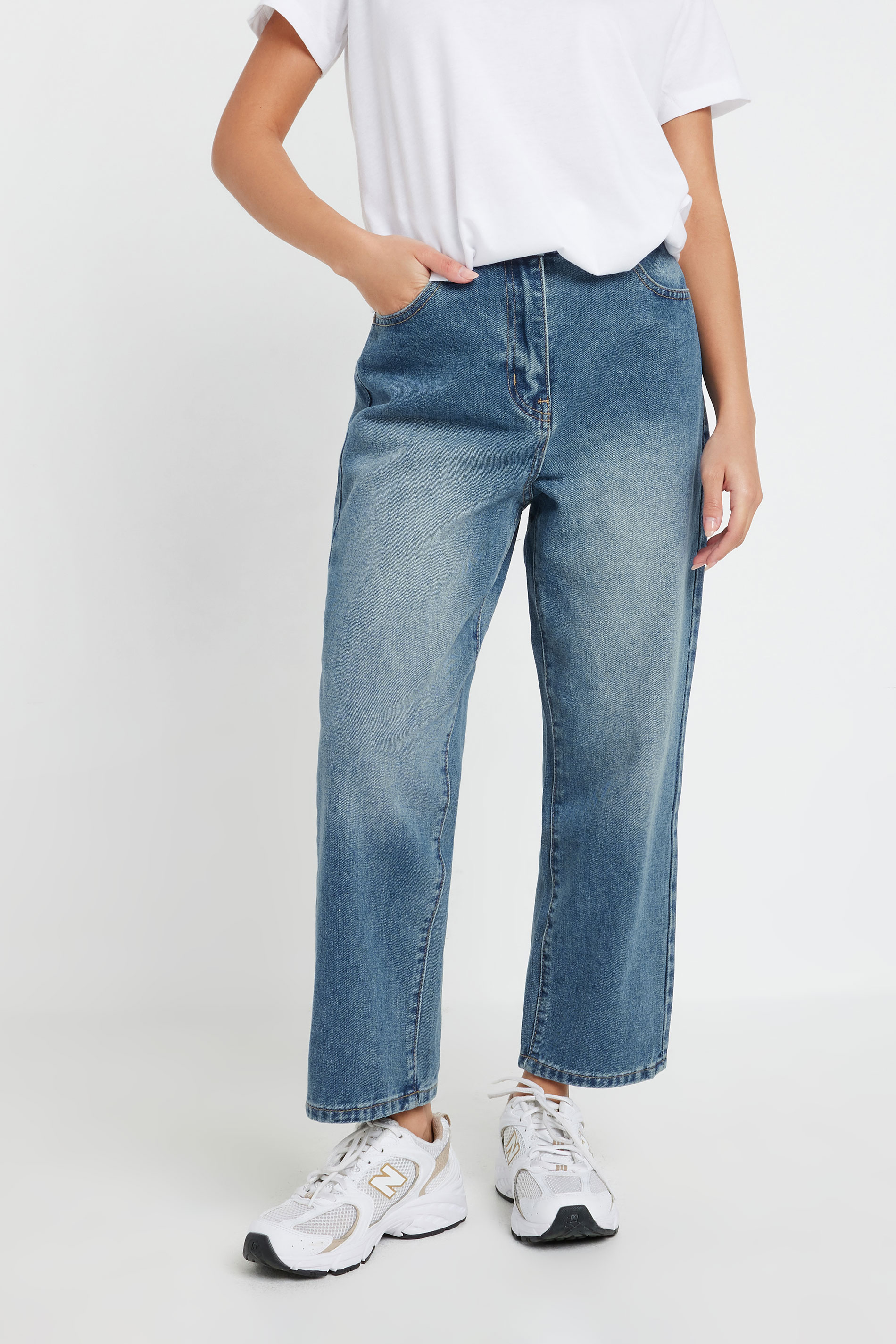 PixieGirl Petite Women's Blue Denim Ankle Grazer Straight Leg Jeans | PixieGirl 2