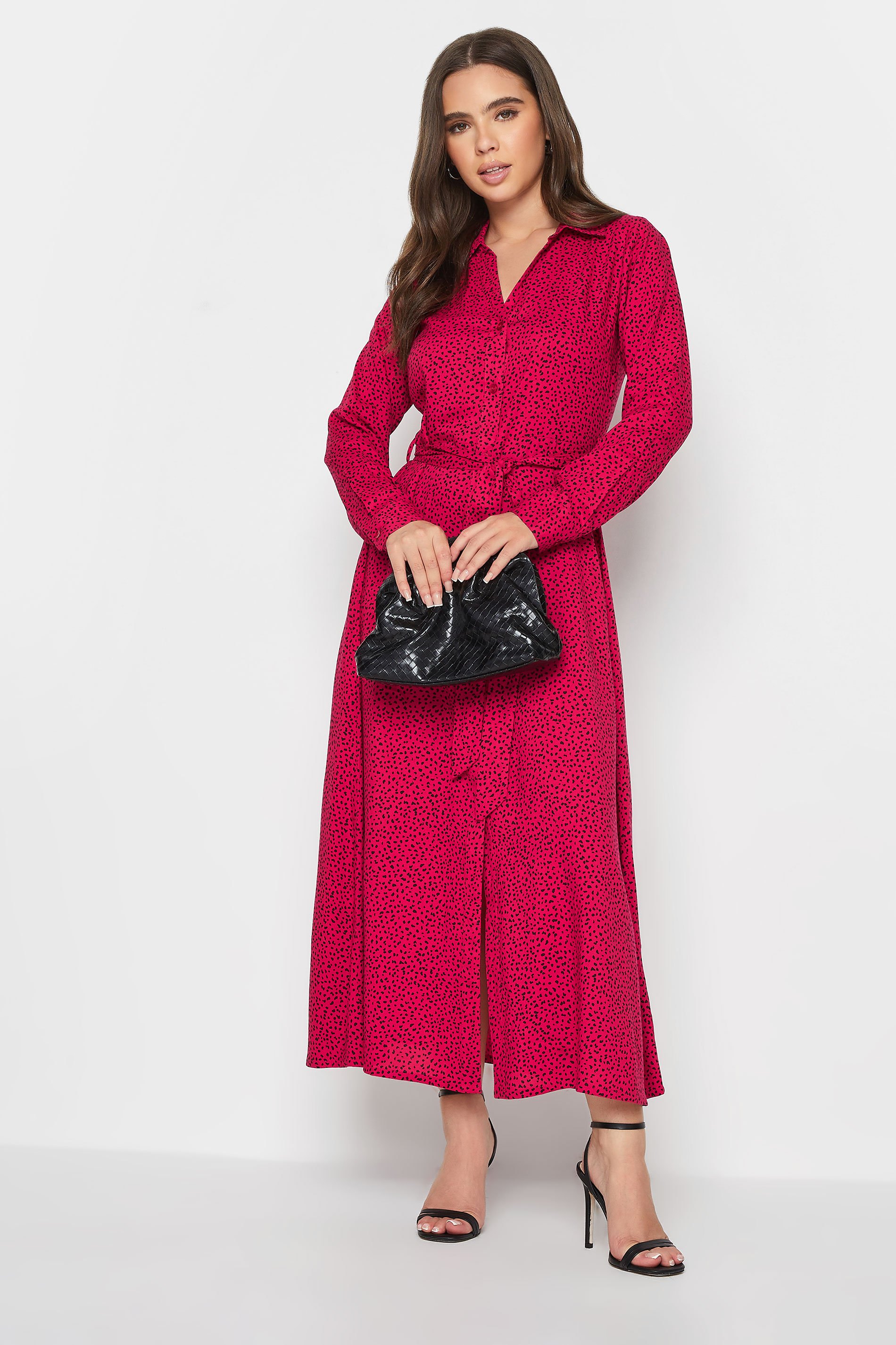 Petite Red Dalmatian Print Long Sleeve Maxi Shirt Dress | PixieGirl 3