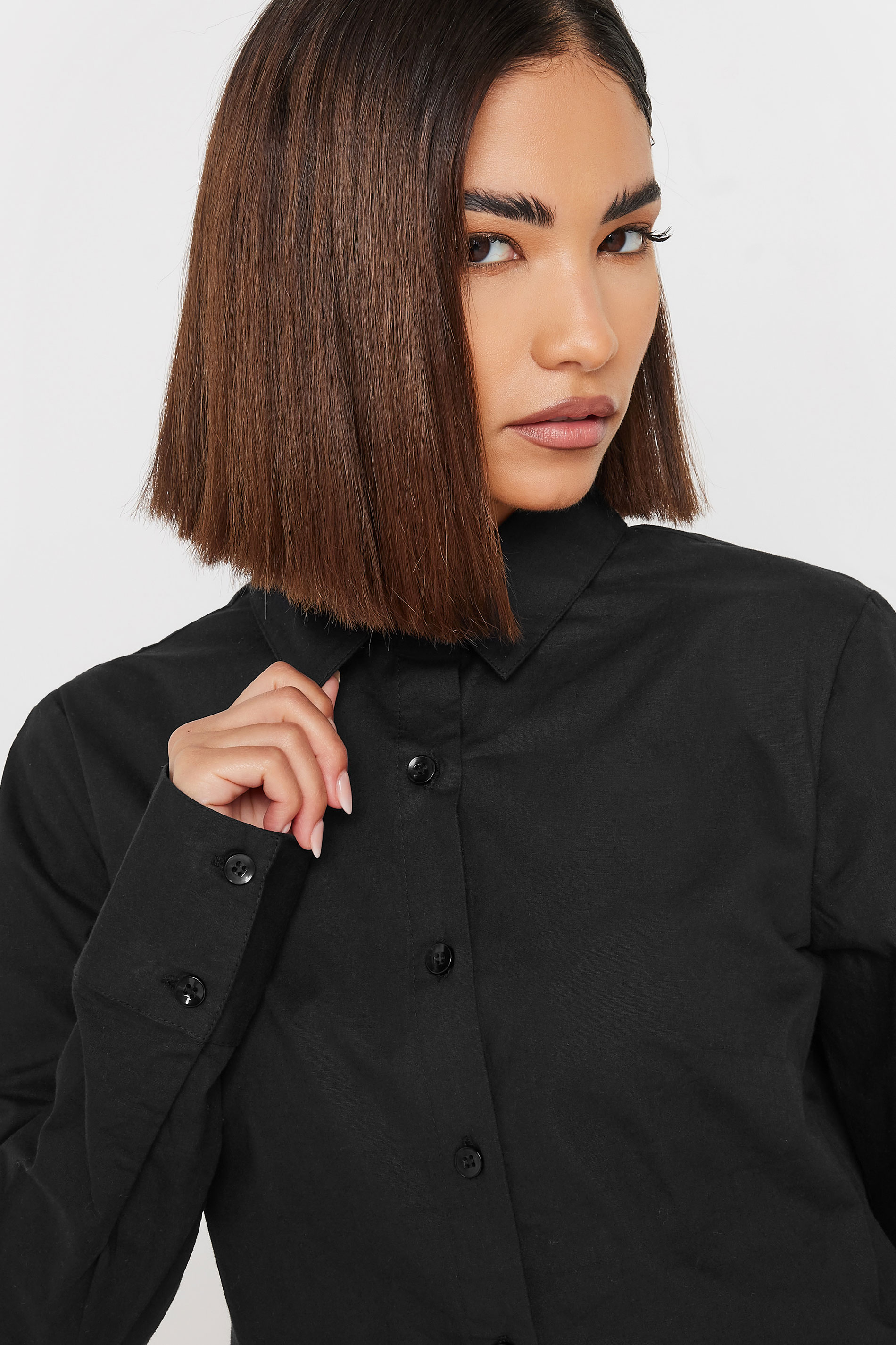 PixieGirl Petite Women's Black Long Sleeve Cropped Shirt | PixieGirl 5
