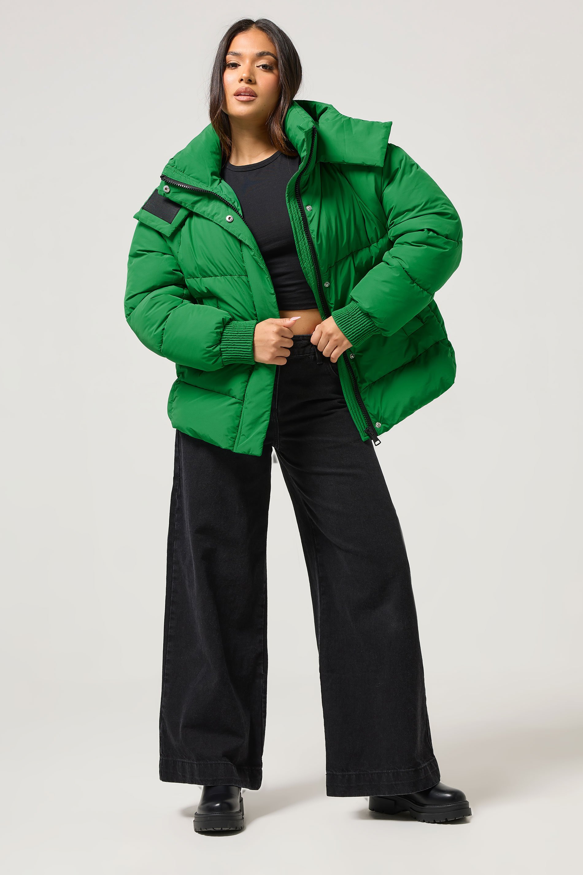 PixieGirl Petite Womens Bright Green Quilted Puffer Jacket | PixieGirl 2