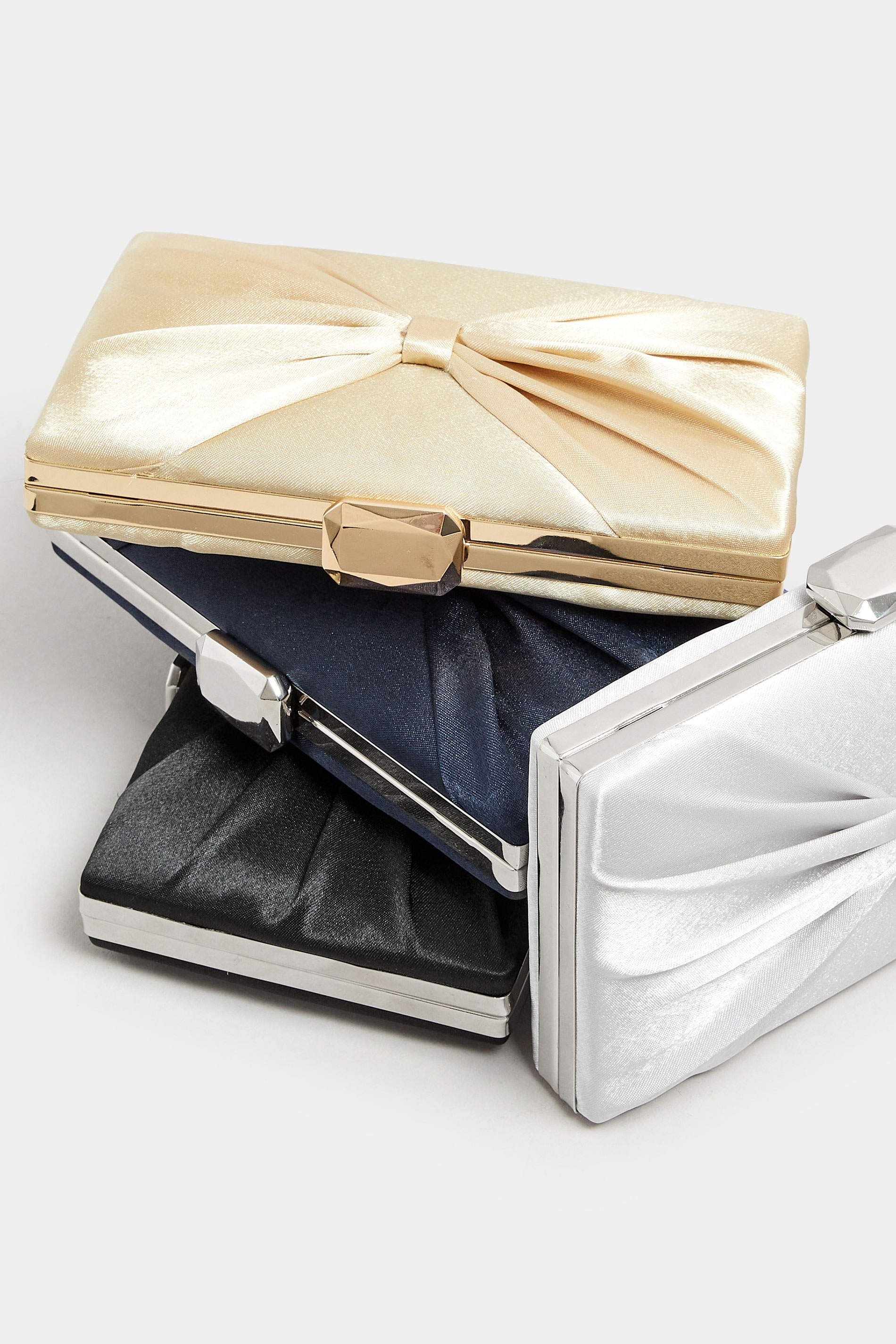 Silver Satin Bow Detail Clutch Bag | Yours Clothing 8