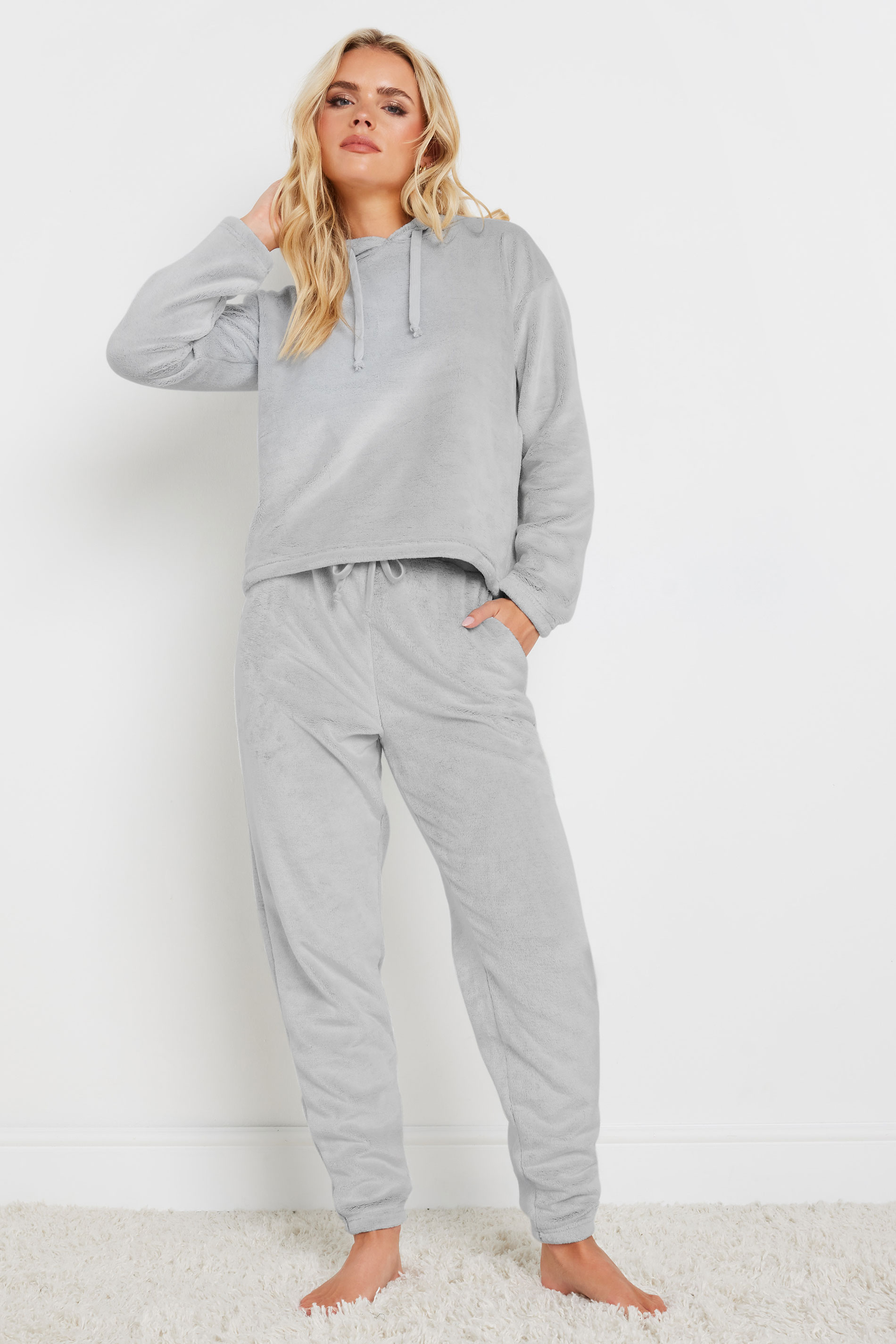 PixieGirl Petite Women's Grey Fleece Cropped Hoodie | PixieGirl 2