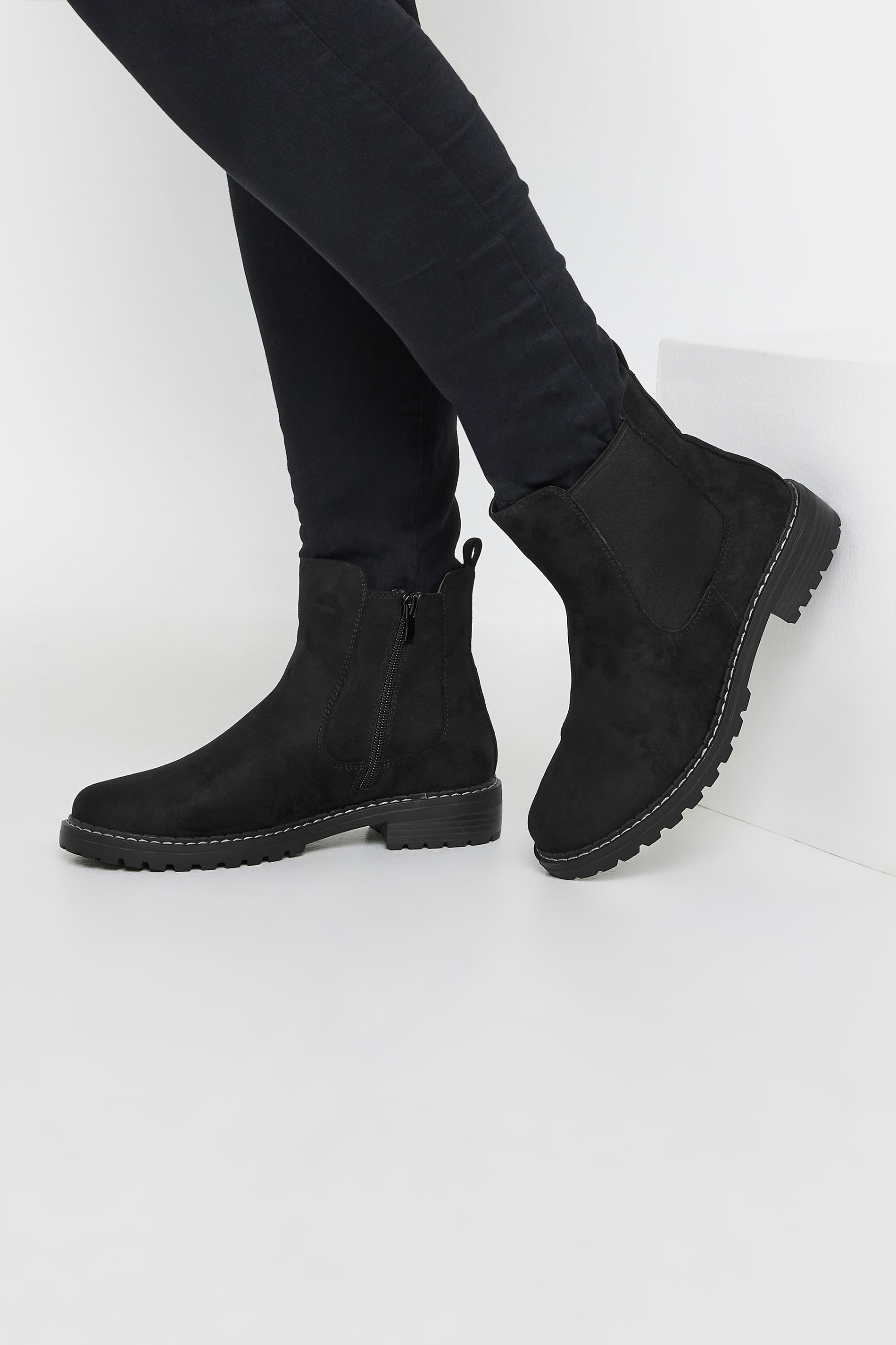 Black Faux Suede Chelsea Boots In Wide E & Extra Wide EEE Fit | Yours Clothing 1