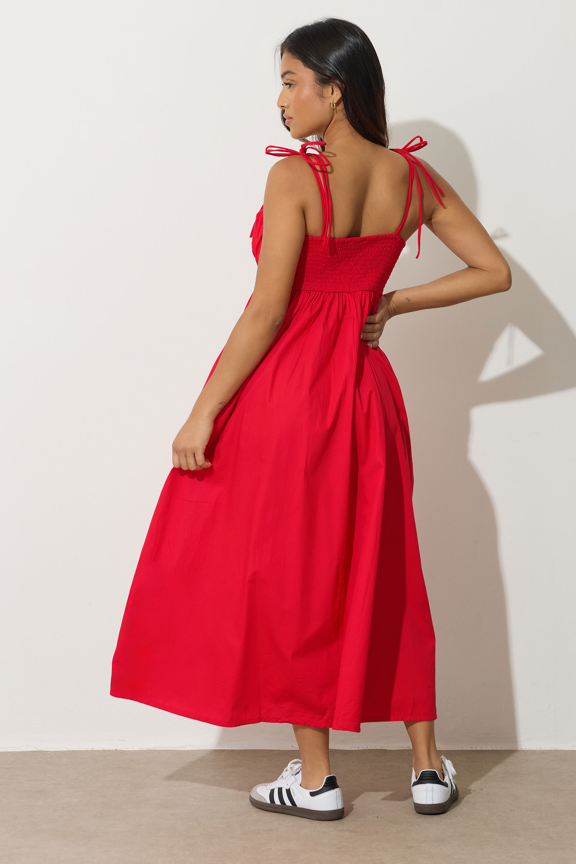 PixieGirl Petite Women's Red Cotton Frill Bust Tie Dress | PixieGirl 3