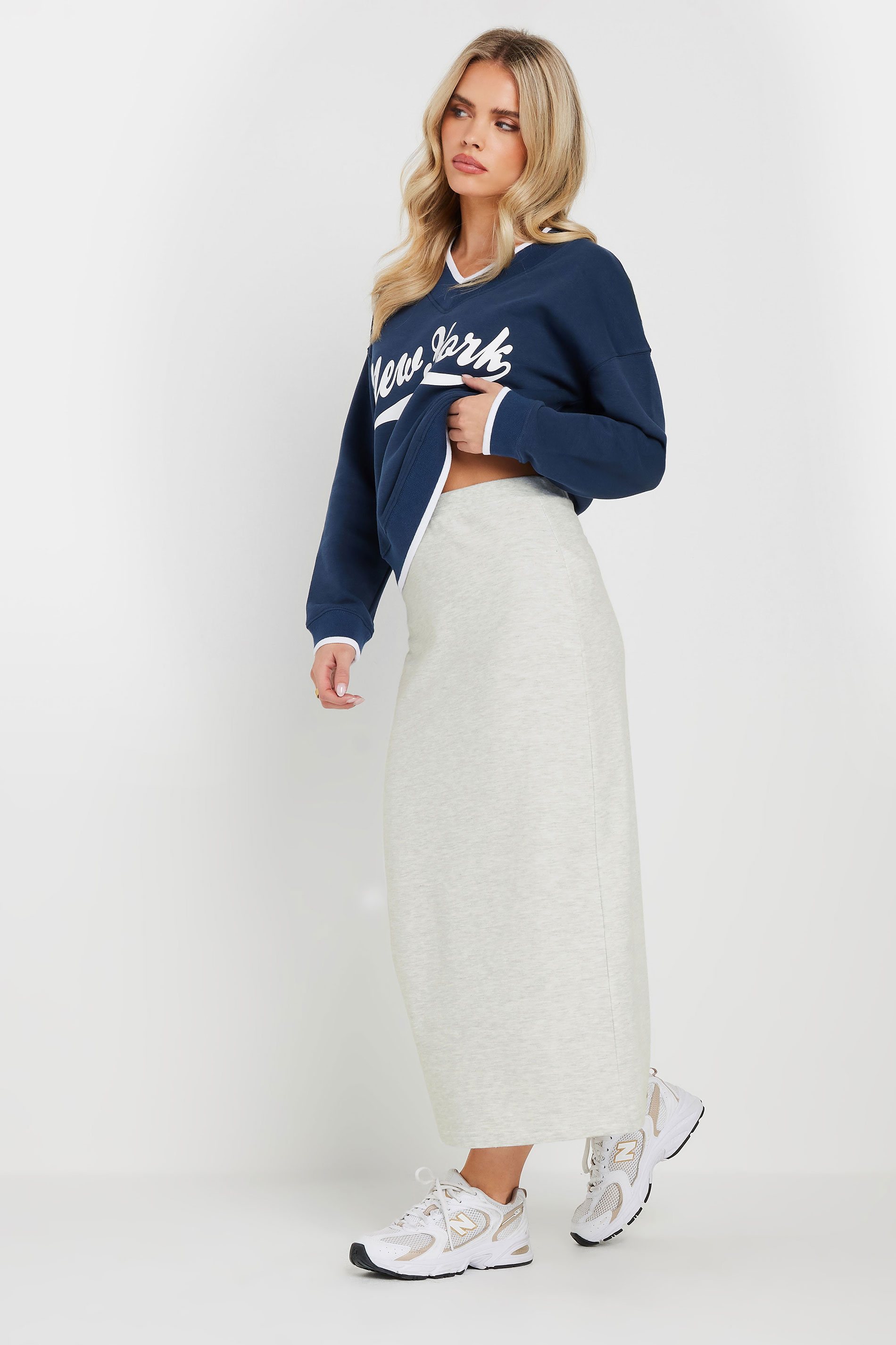 PixieGirl Petite Women's Grey Marl Sweatshirt Maxi Skirt | PixieGirl 2