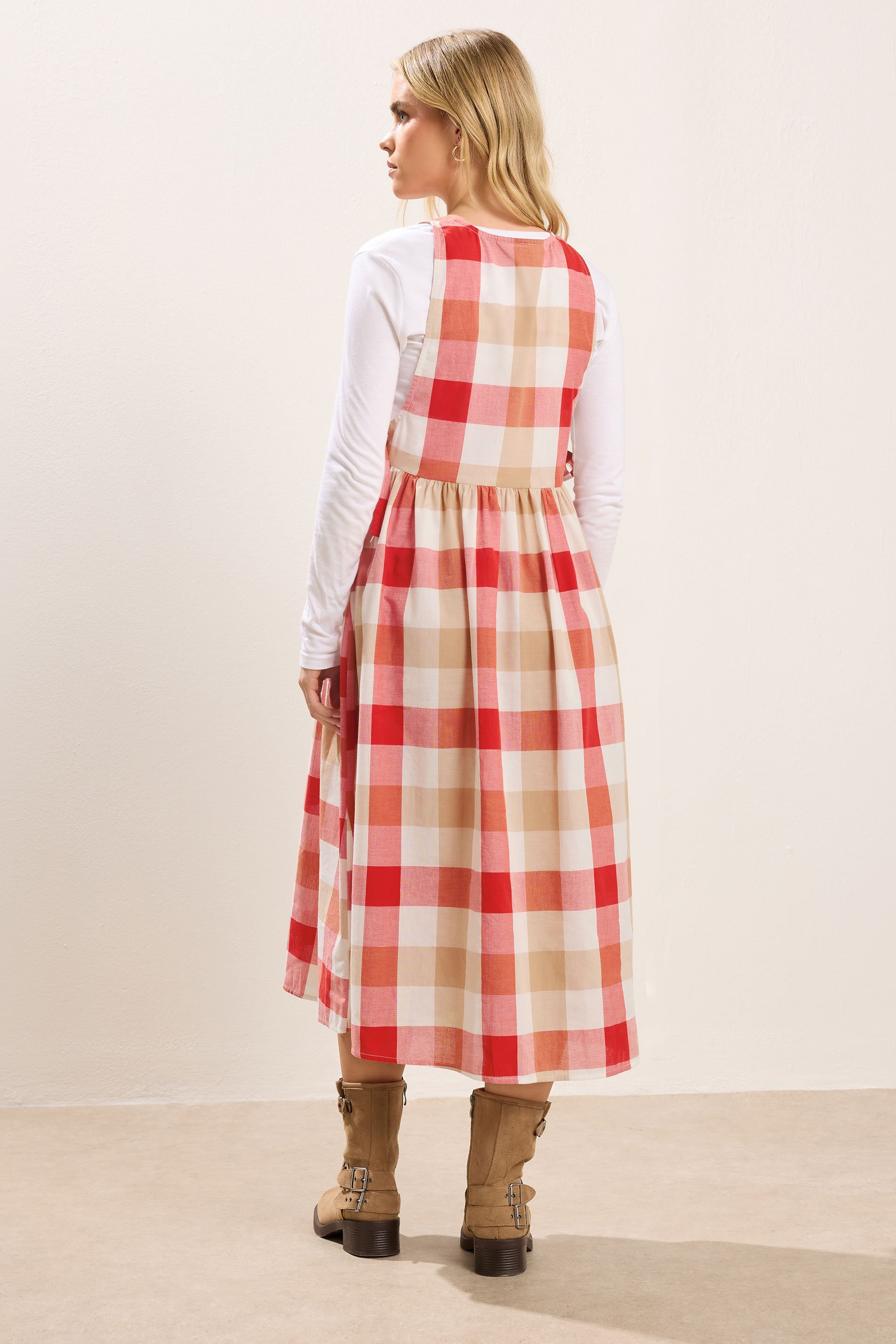 PixieGirl Petite Women's Pink Check Midi Dress | PixieGirl 3