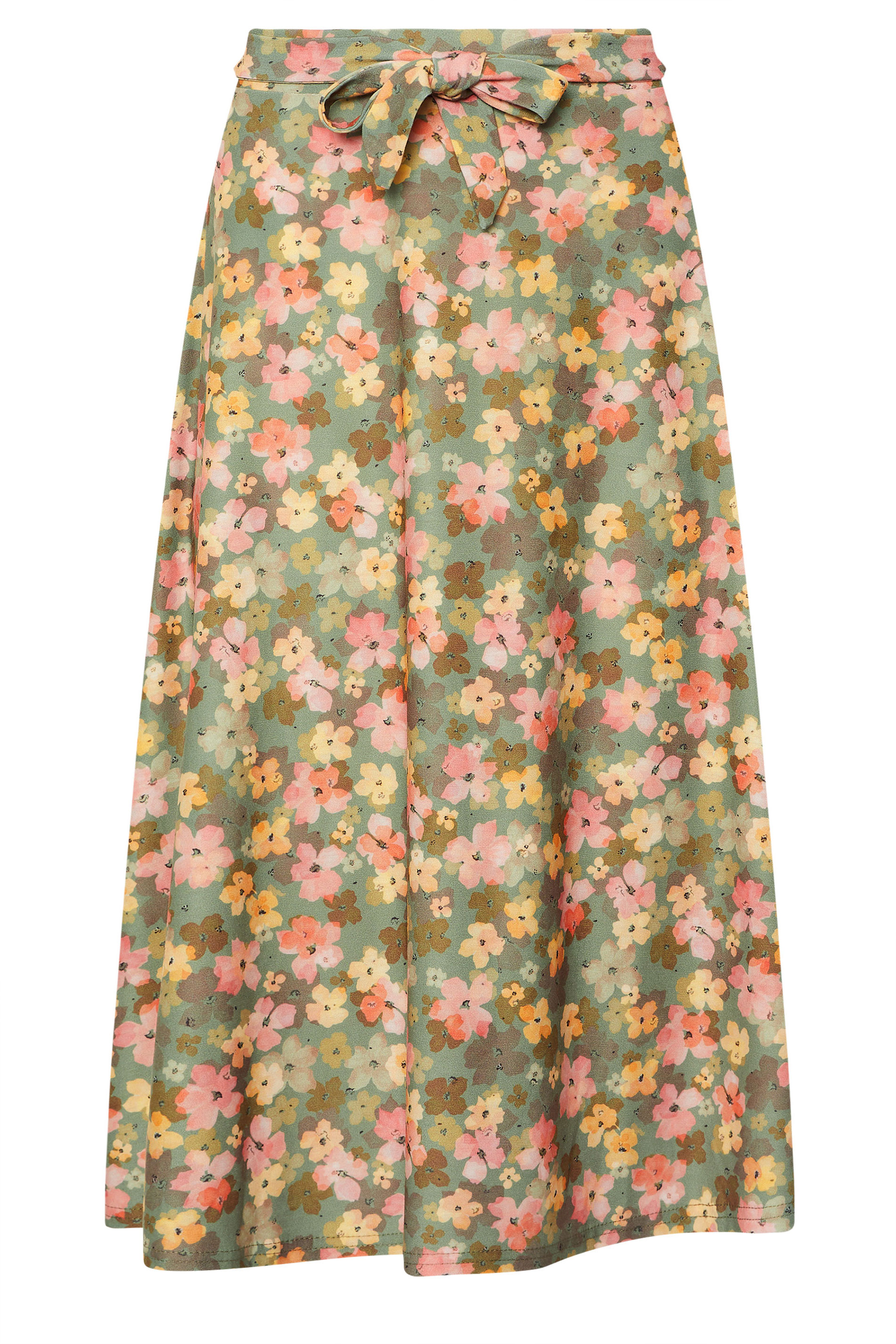 PixieGirl Petite Women's Green Floral Belt Tie Midi Skirt | PixieGirl 5
